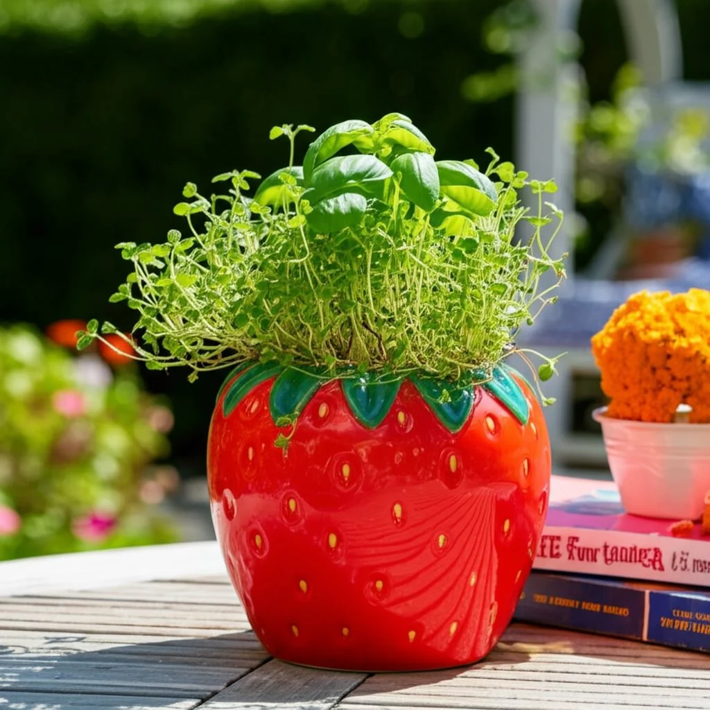 7" Strawberry Planter, Red/green - Image 9