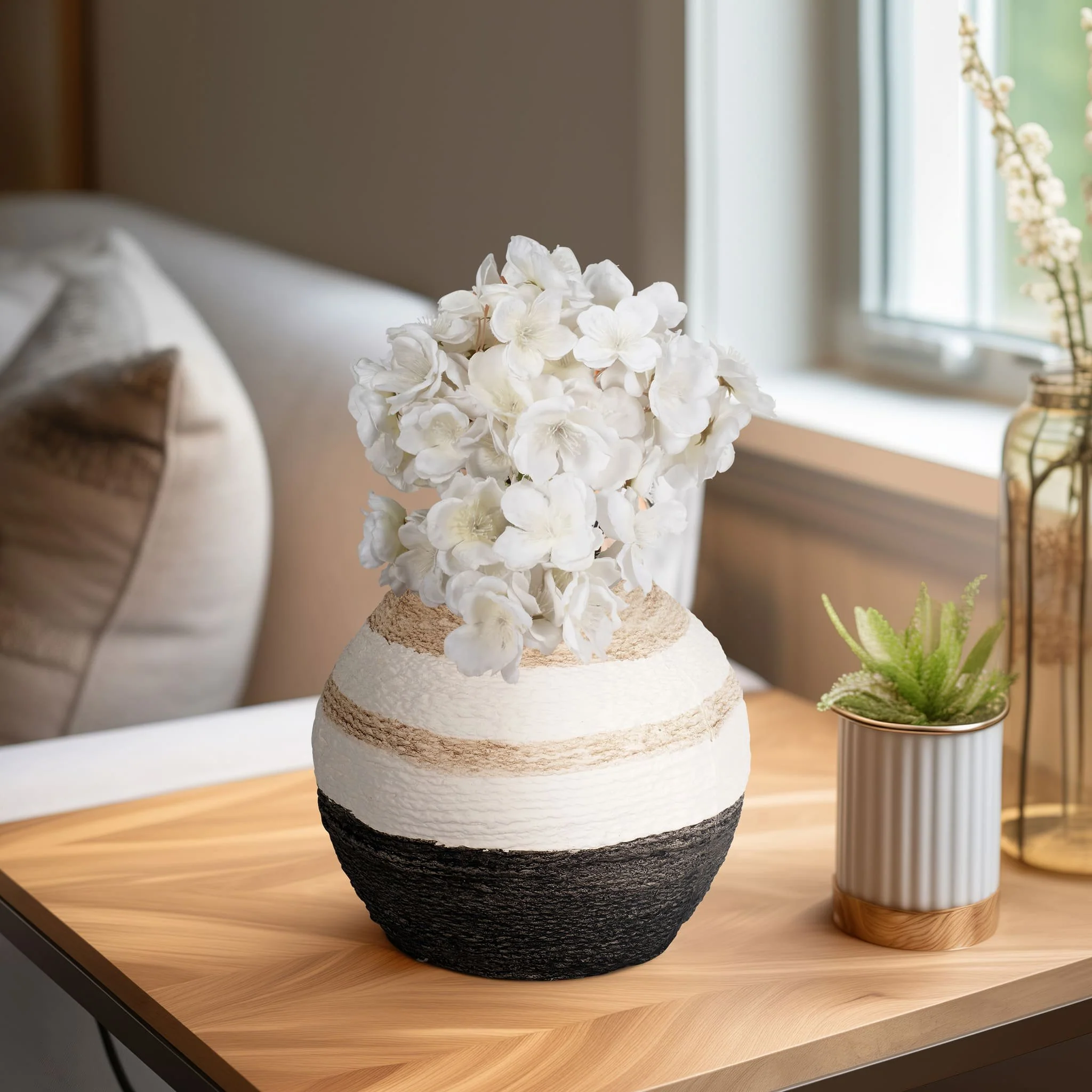 7" Striped Woven Textured Vase, Multi - Image 9