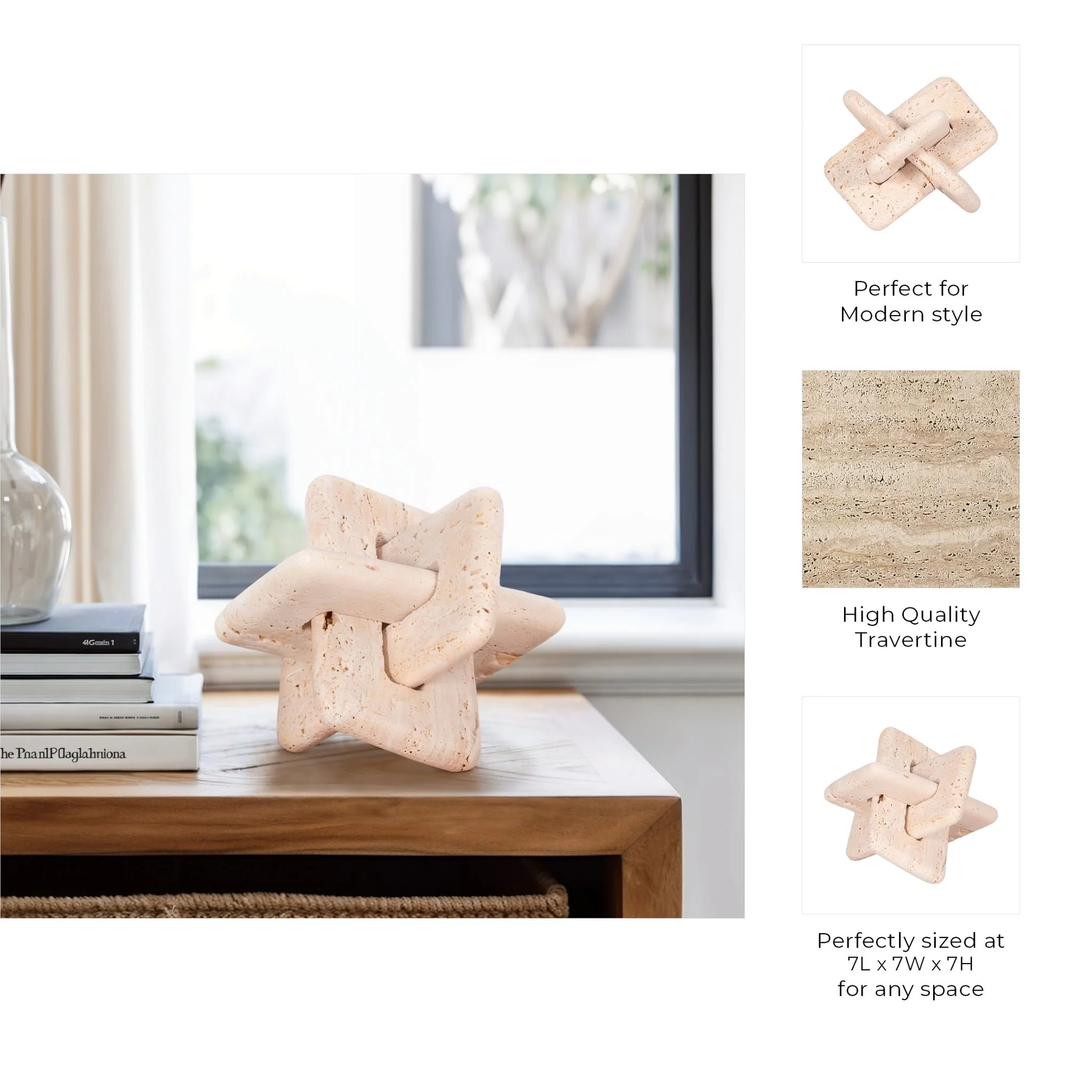 7" Travertine Squared Knot, Tan - Image 9