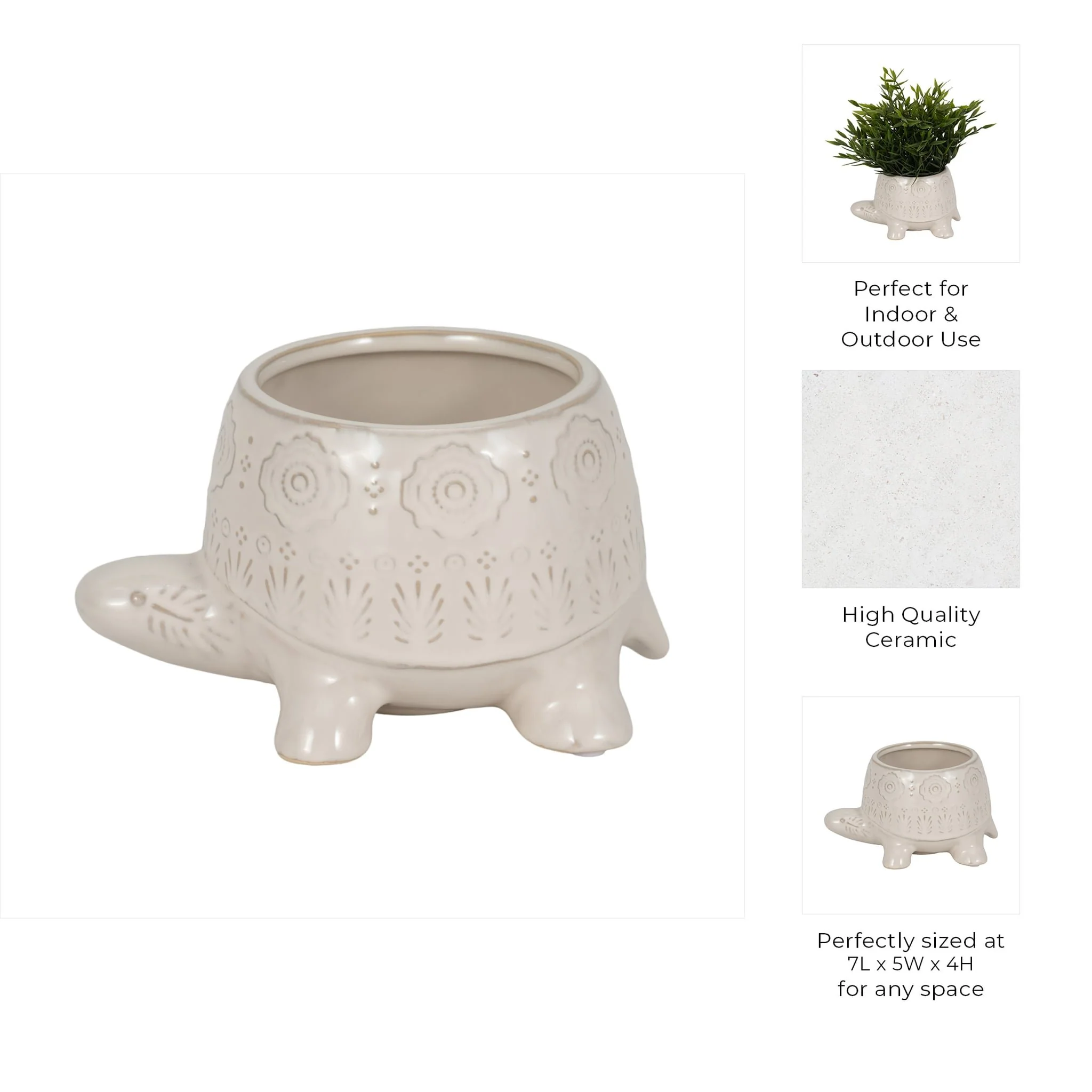 7" Turtle Planter, White - Image 10
