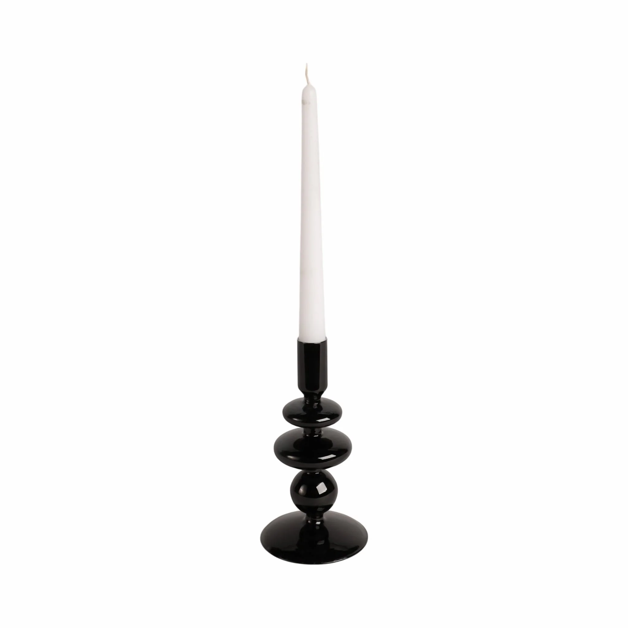 7" Vintage Glass Taper Candle Holder, Black - Image 2