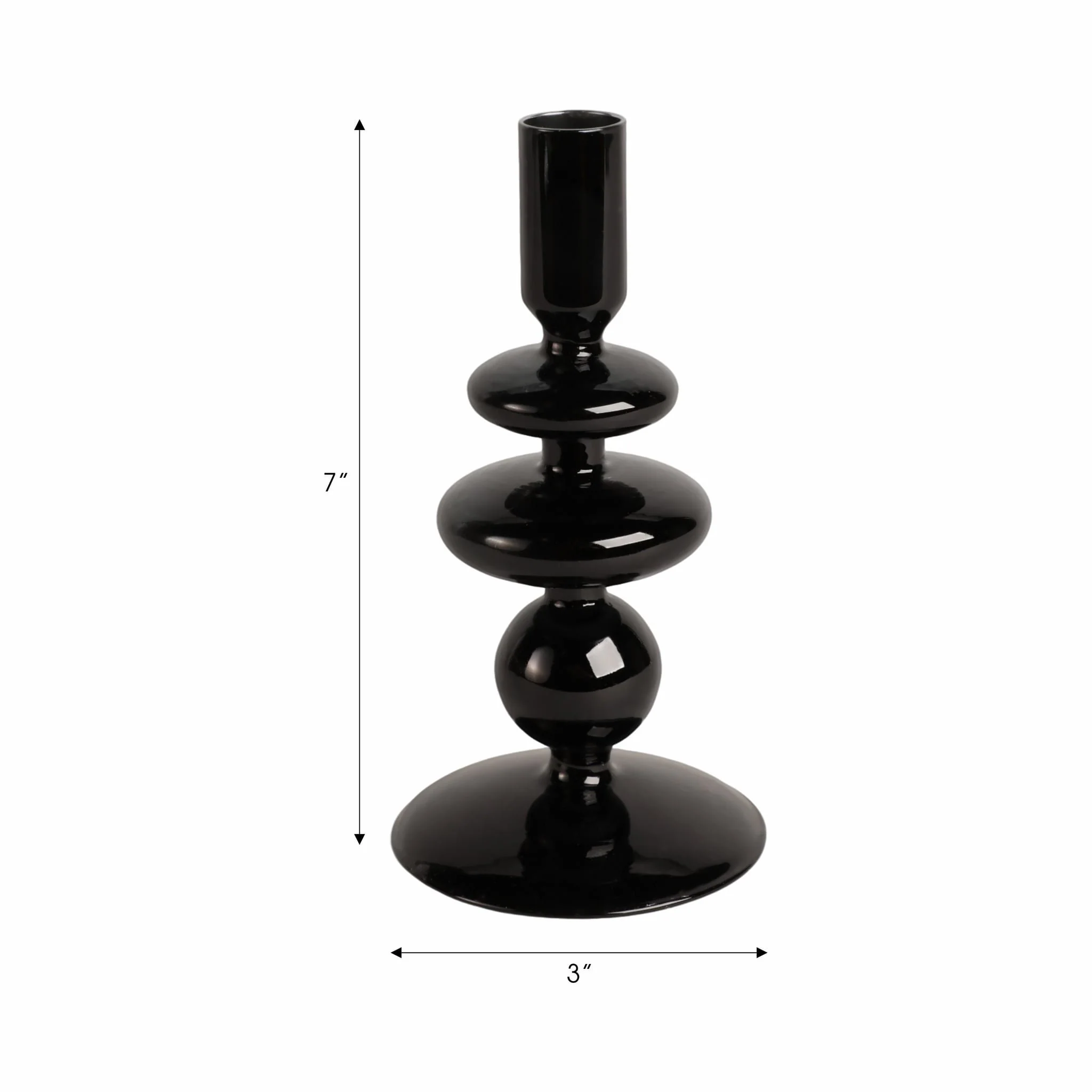 7" Vintage Glass Taper Candle Holder, Black - Image 3