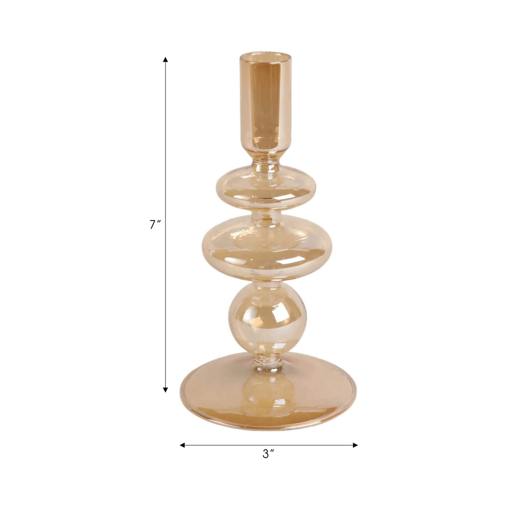 7" Vintage Glass Taper Candle Holder, Gold Luster - Image 2