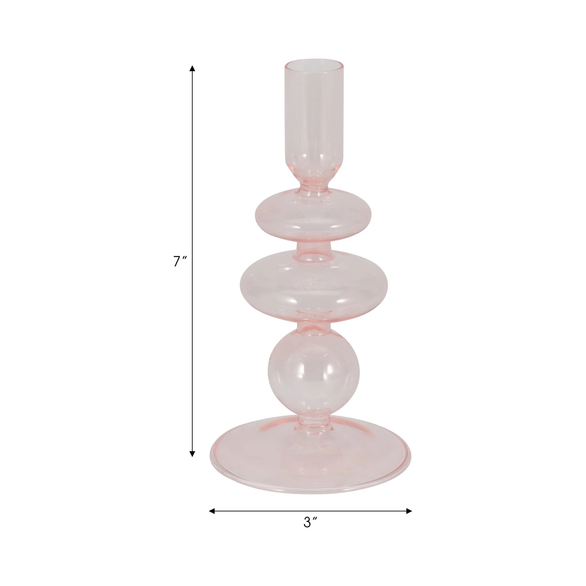 7" Vintage Glass Taper Candle Holder, Pink - Image 2