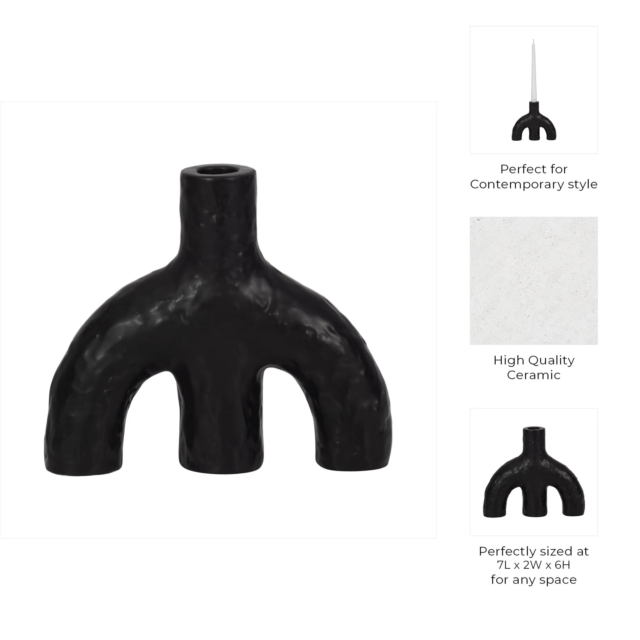 7" Volcano Texture Double Arched Taper Holder, Bla - Image 10