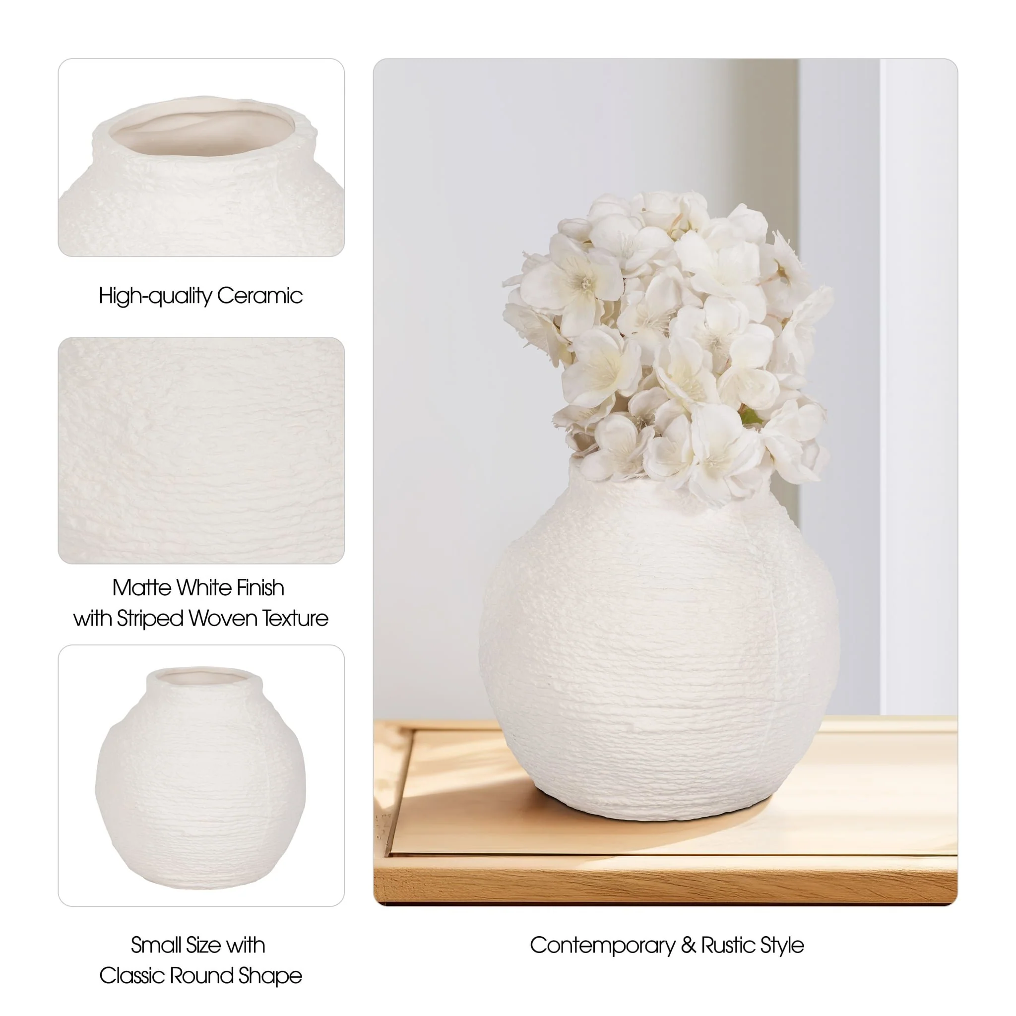 7" Woven Textured Vase, White - Image 9