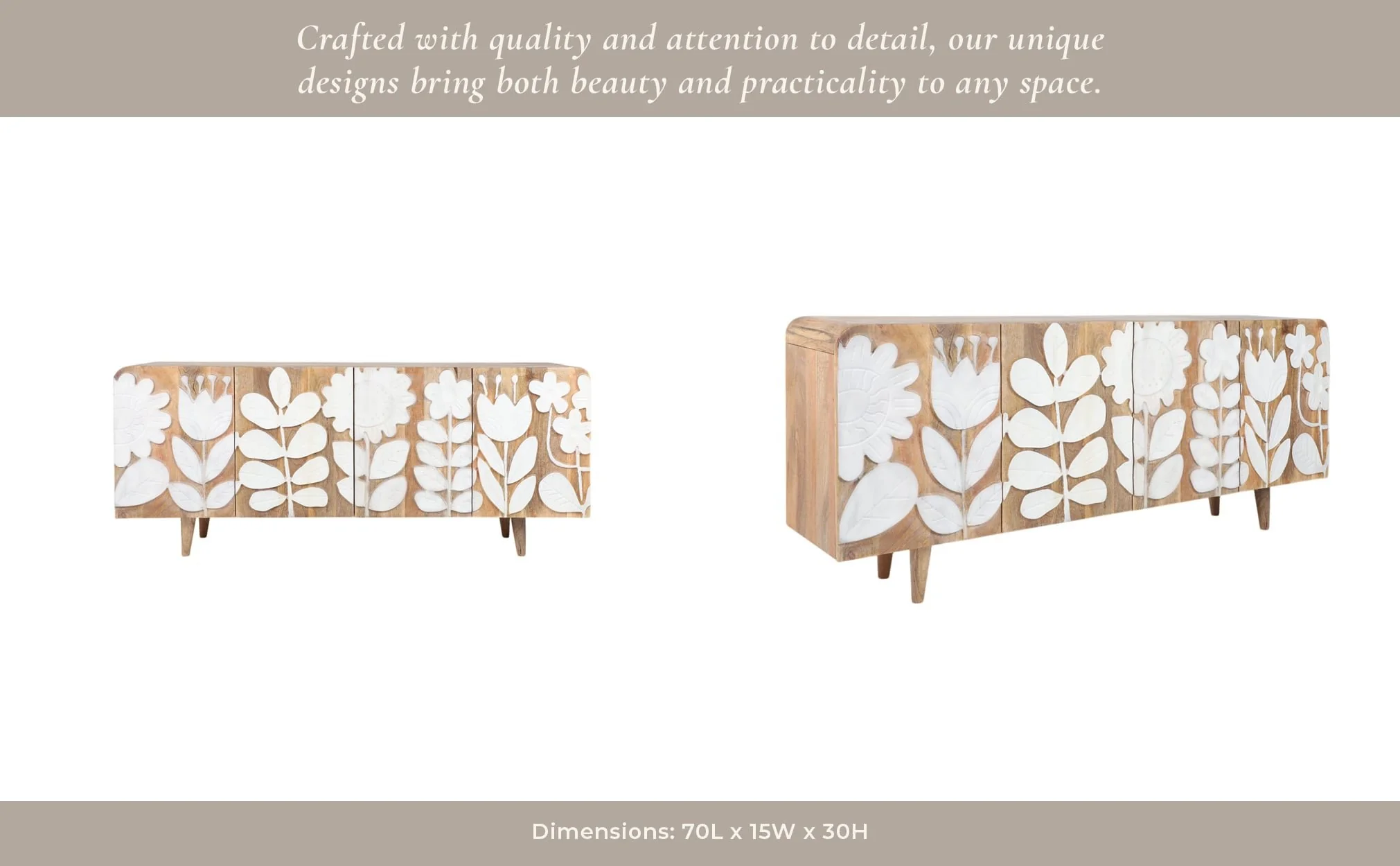 70x30" Flower Field Applique Cabinet, Natural/wht - Image 14