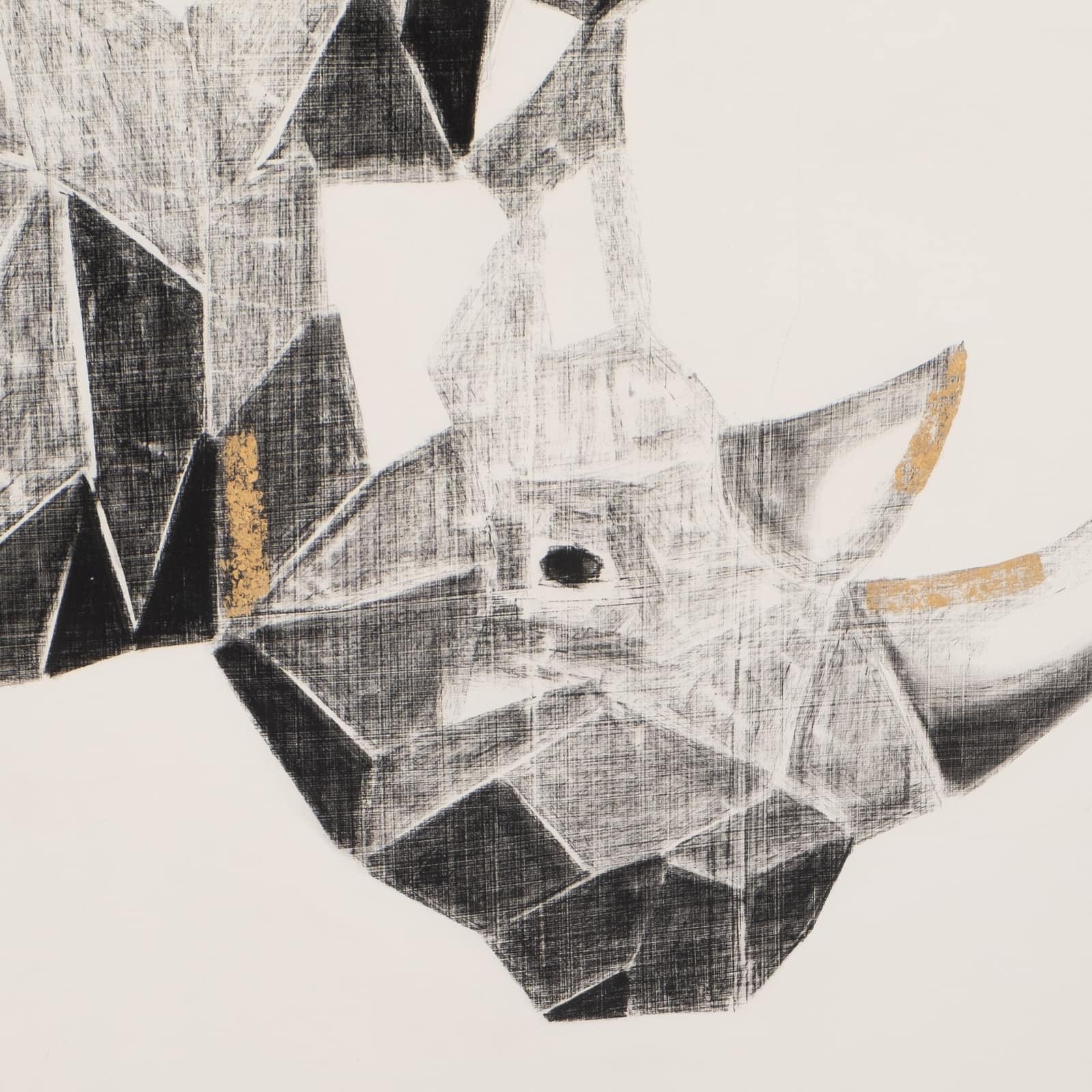 71x47, Hand Painted Charcoal Rhino W/gold Leaf - Image 4