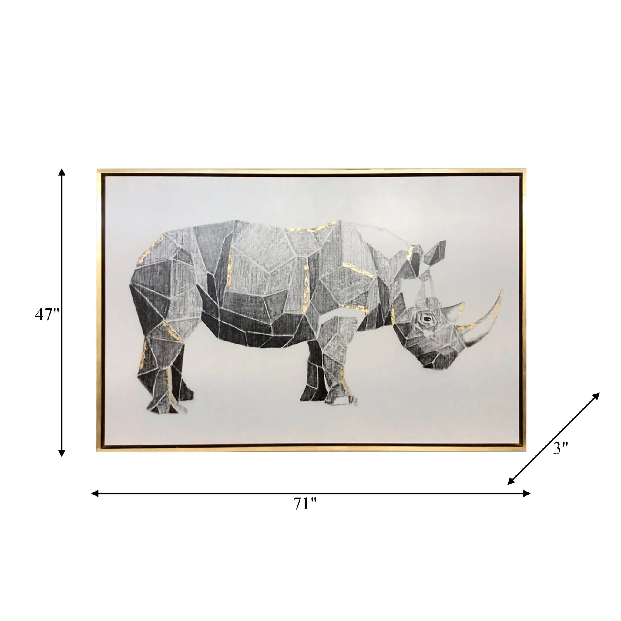 71x47, Hand Painted Charcoal Rhino W/gold Leaf - Image 6