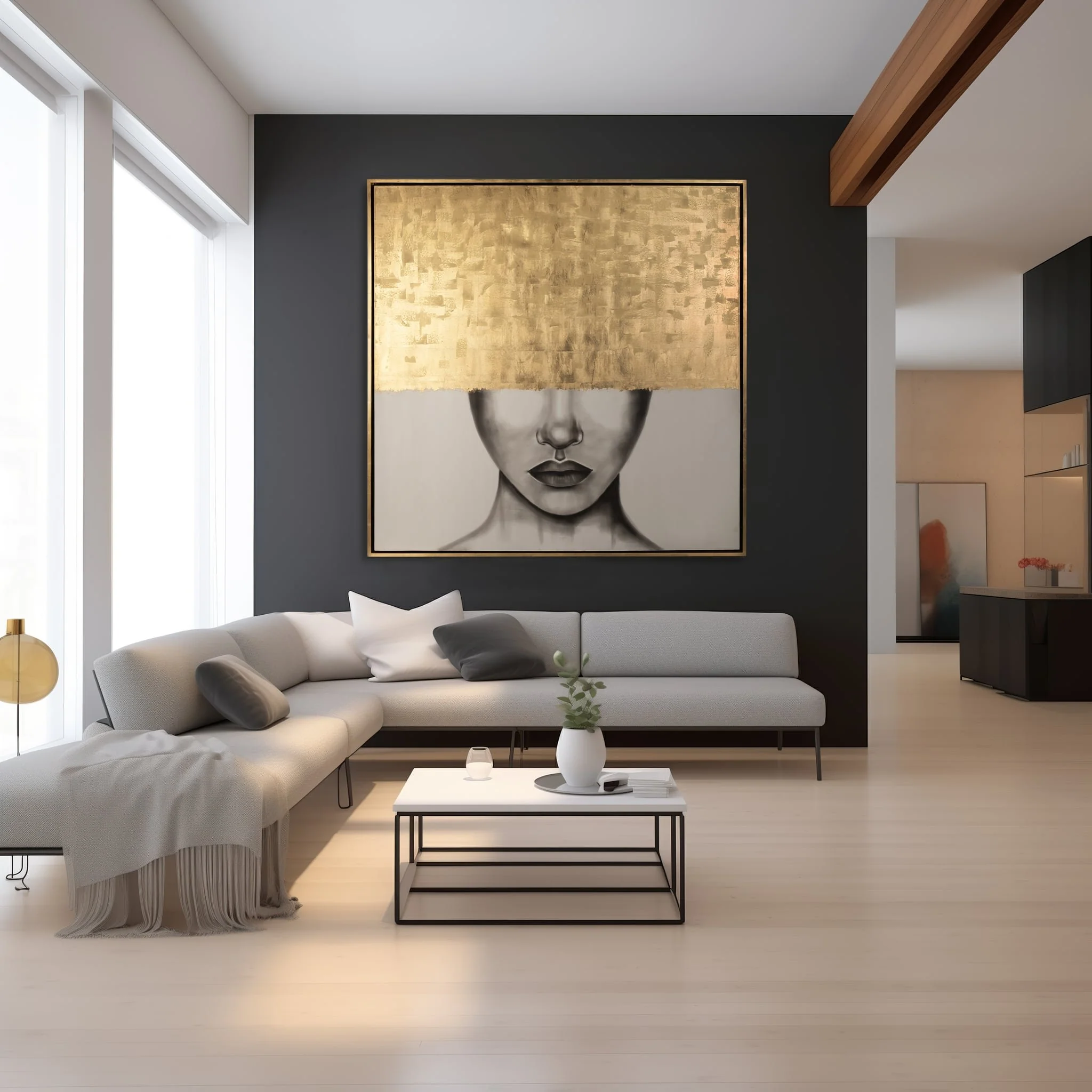 71x71, Hand Painted Gold Streak Woman - Image 11