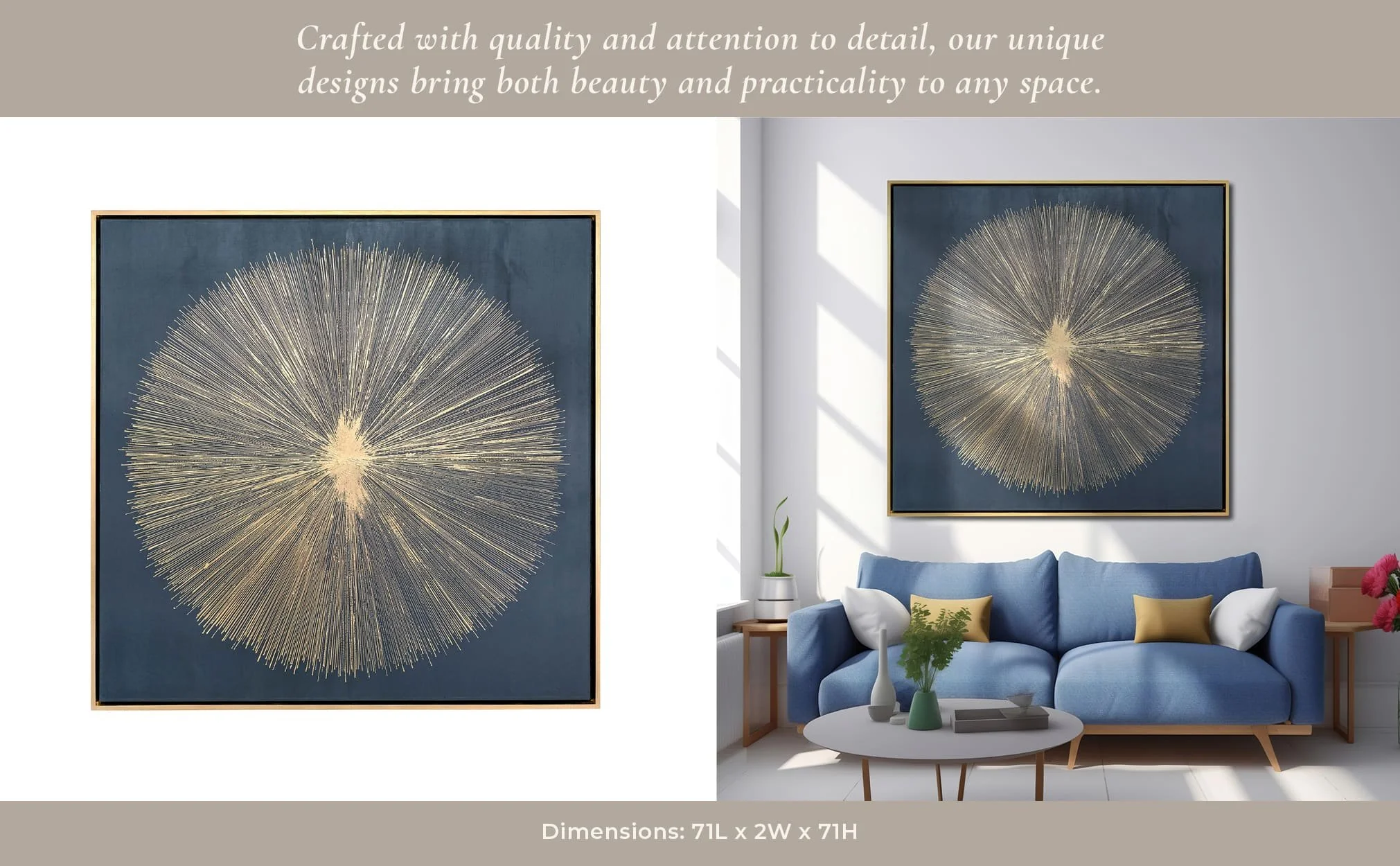 71x71, Hand Painted Shining Gold Leaf Canvas, Blk - Image 10