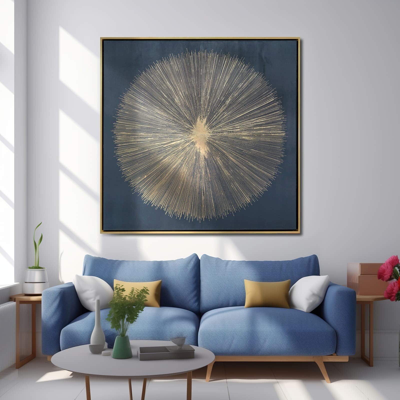 71x71, Hand Painted Shining Gold Leaf Canvas, Blk - Image 9