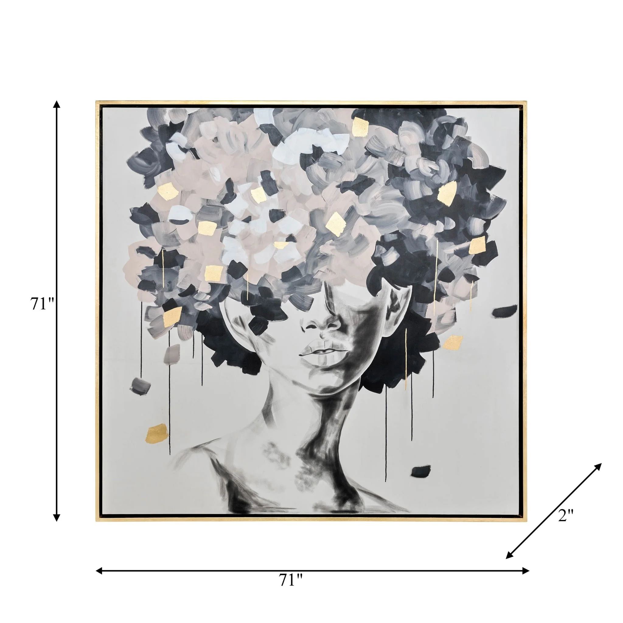 71x71, Hand Pntd Idyll Woman Gld Leaf Canvas,multi - Image 8