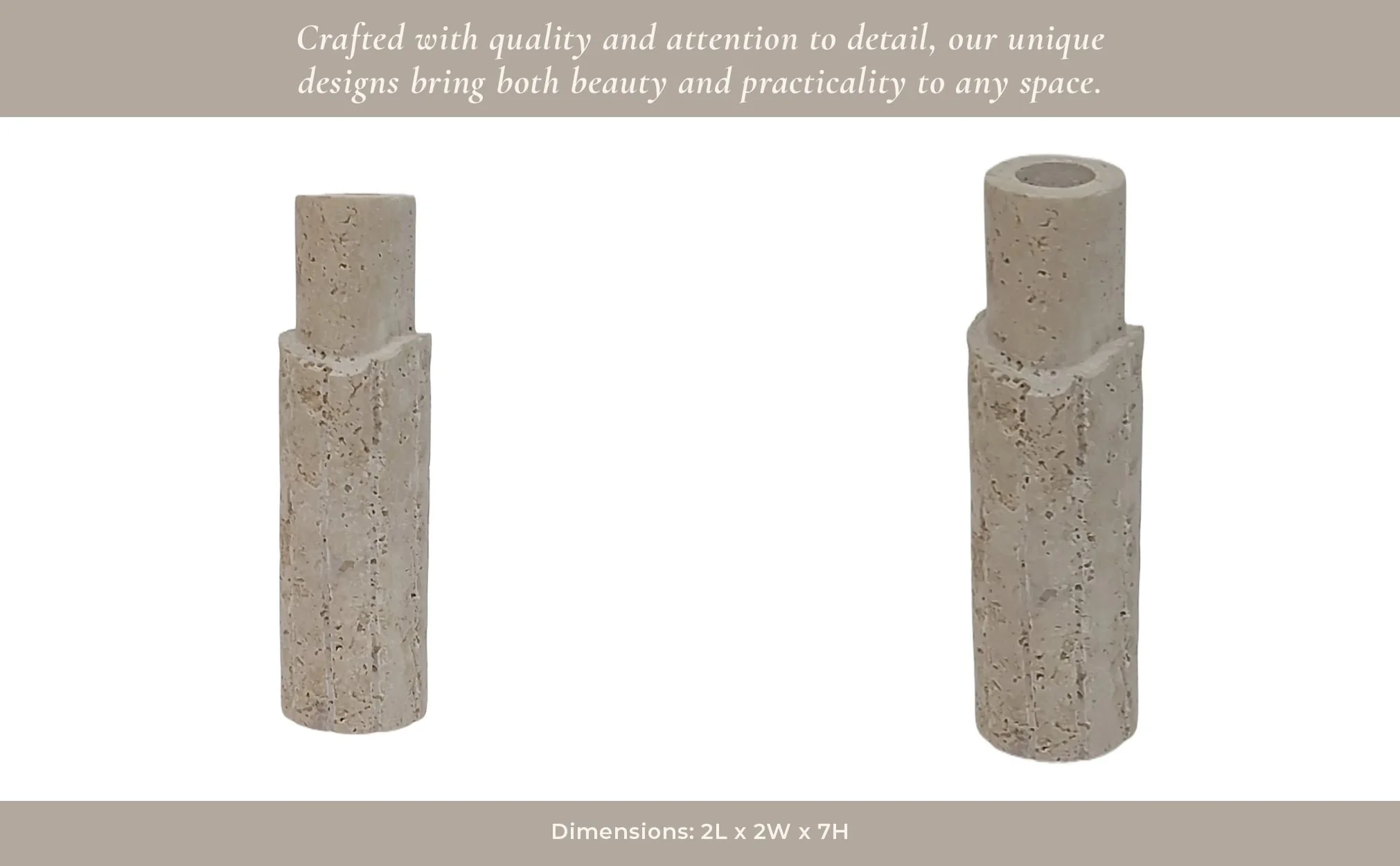 7x2" Raw Edge Travertine Taper Holder, Tan - Image 12