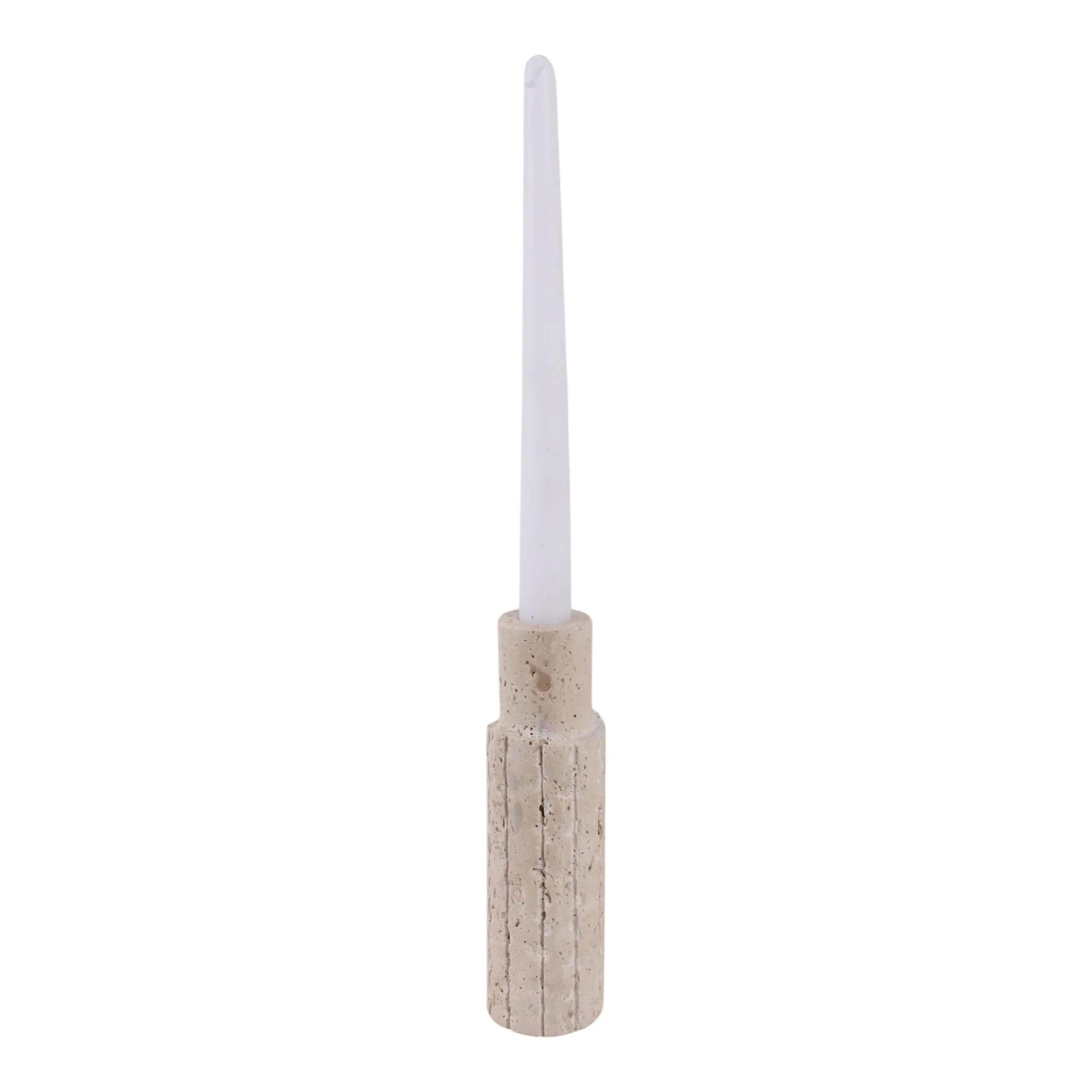 7x2" Raw Edge Travertine Taper Holder, Tan - Image 2