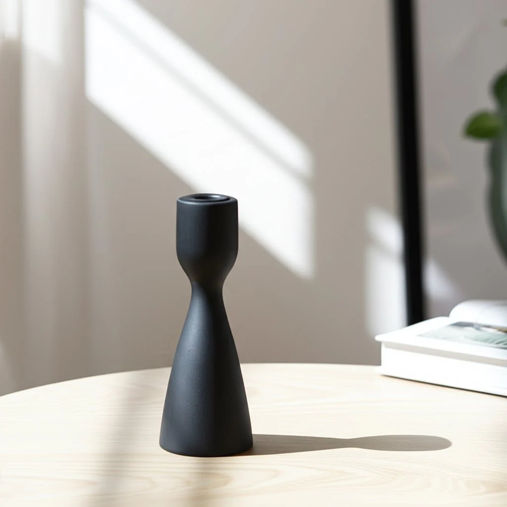 7x3" Wood Modern Taper Holder, Black - Image 3