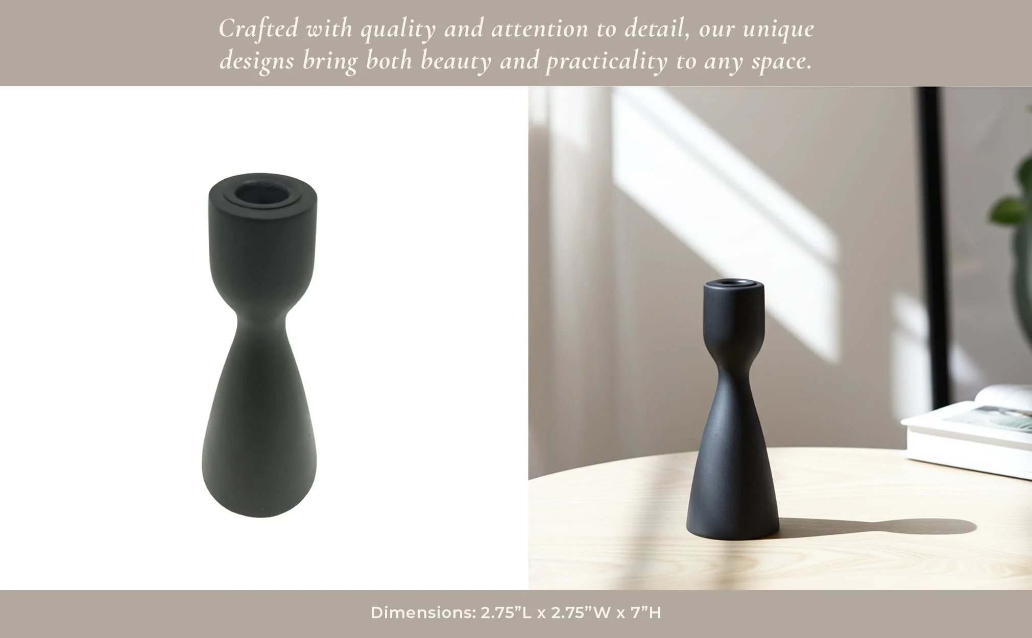 7x3" Wood Modern Taper Holder, Black - Image 5