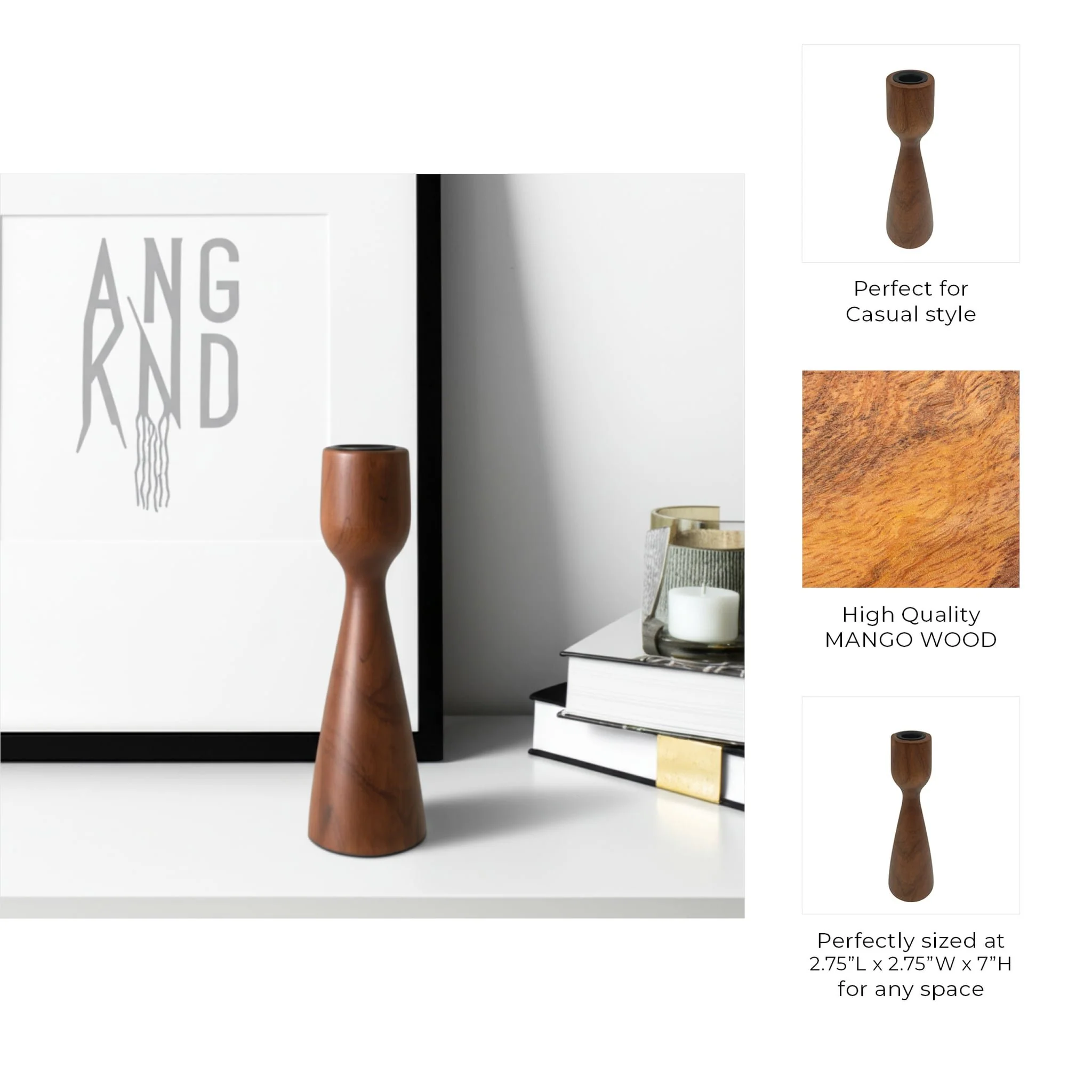 7x3" Wood Modern Taper Holder, Walnut - Image 2