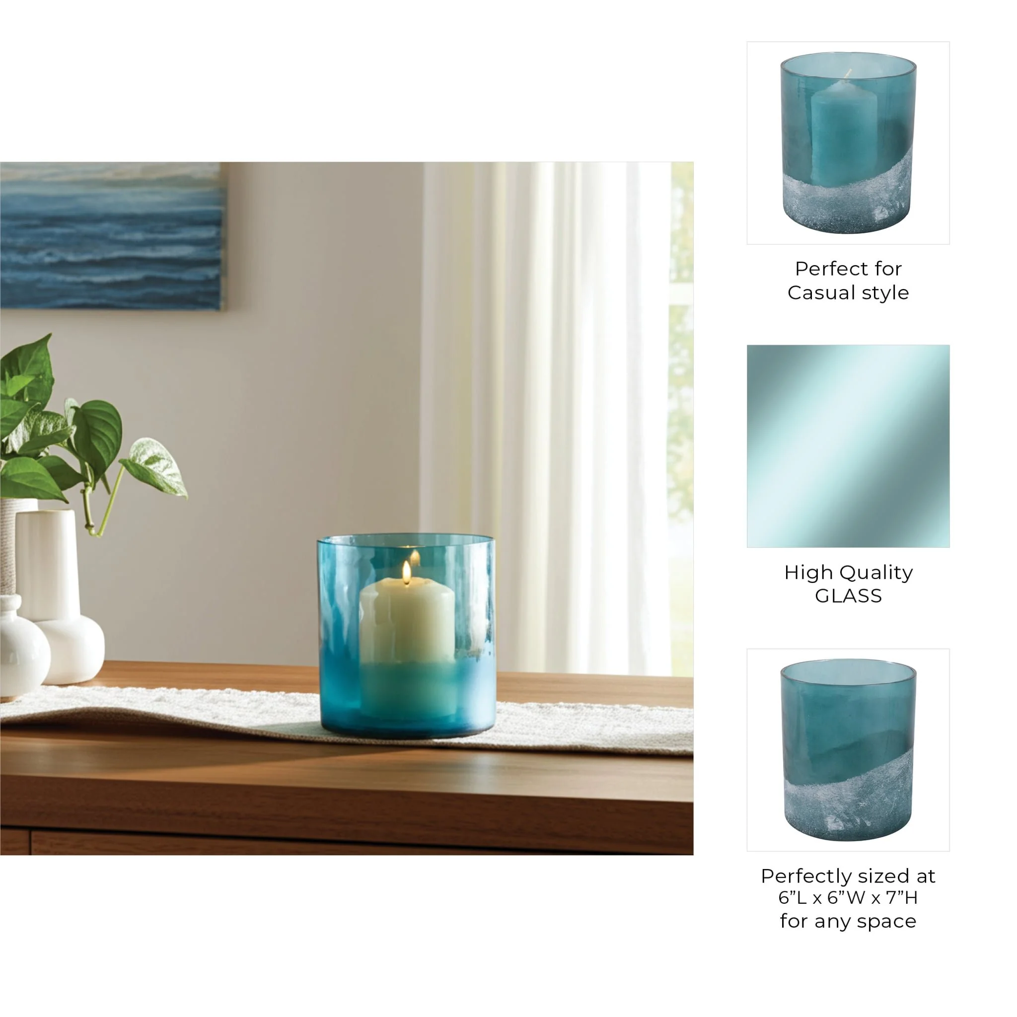 7x6" Frosted Bottom Hurricane, Blue - Image 9