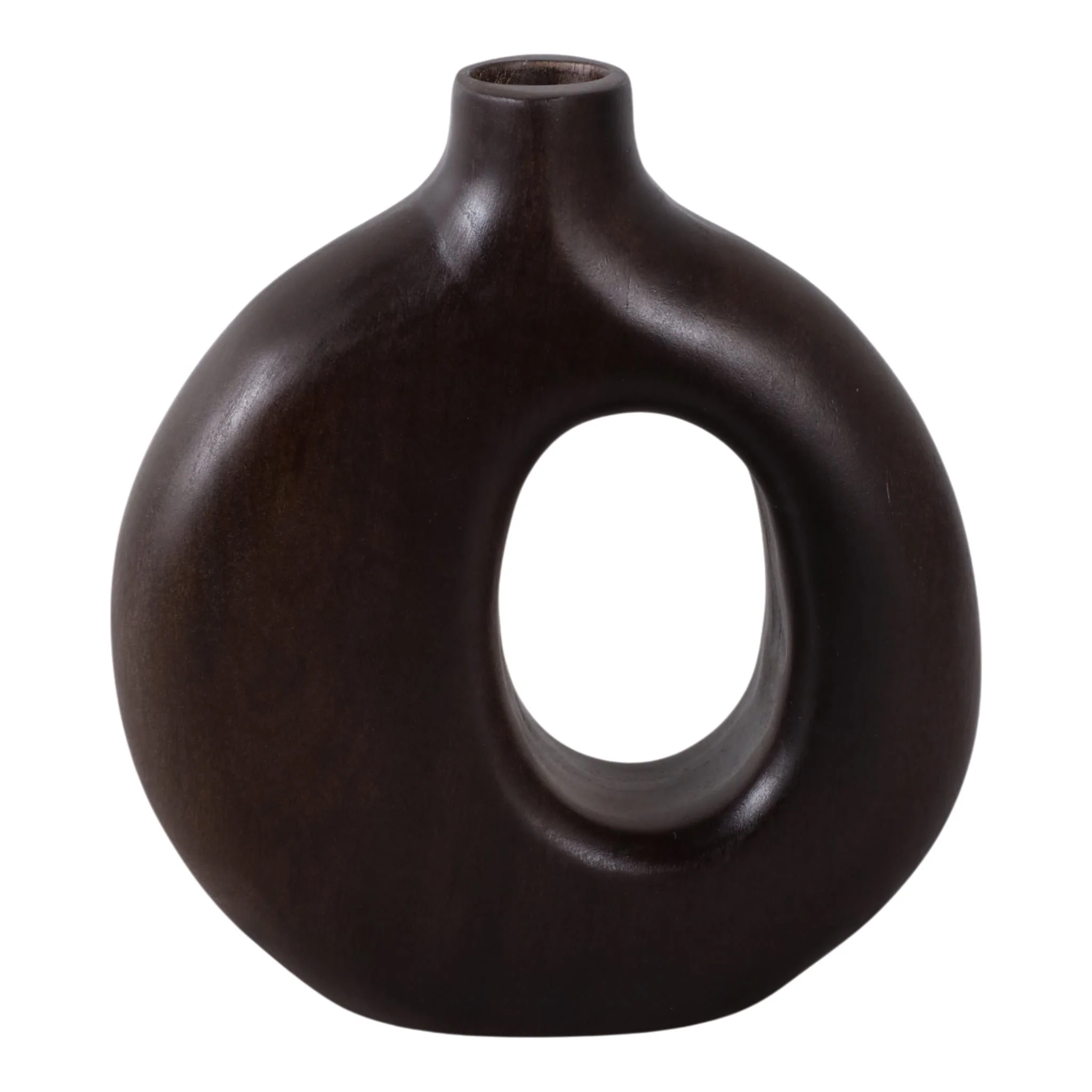 7x7" Cut-out Wood Vase, Dark Brown - Image 4