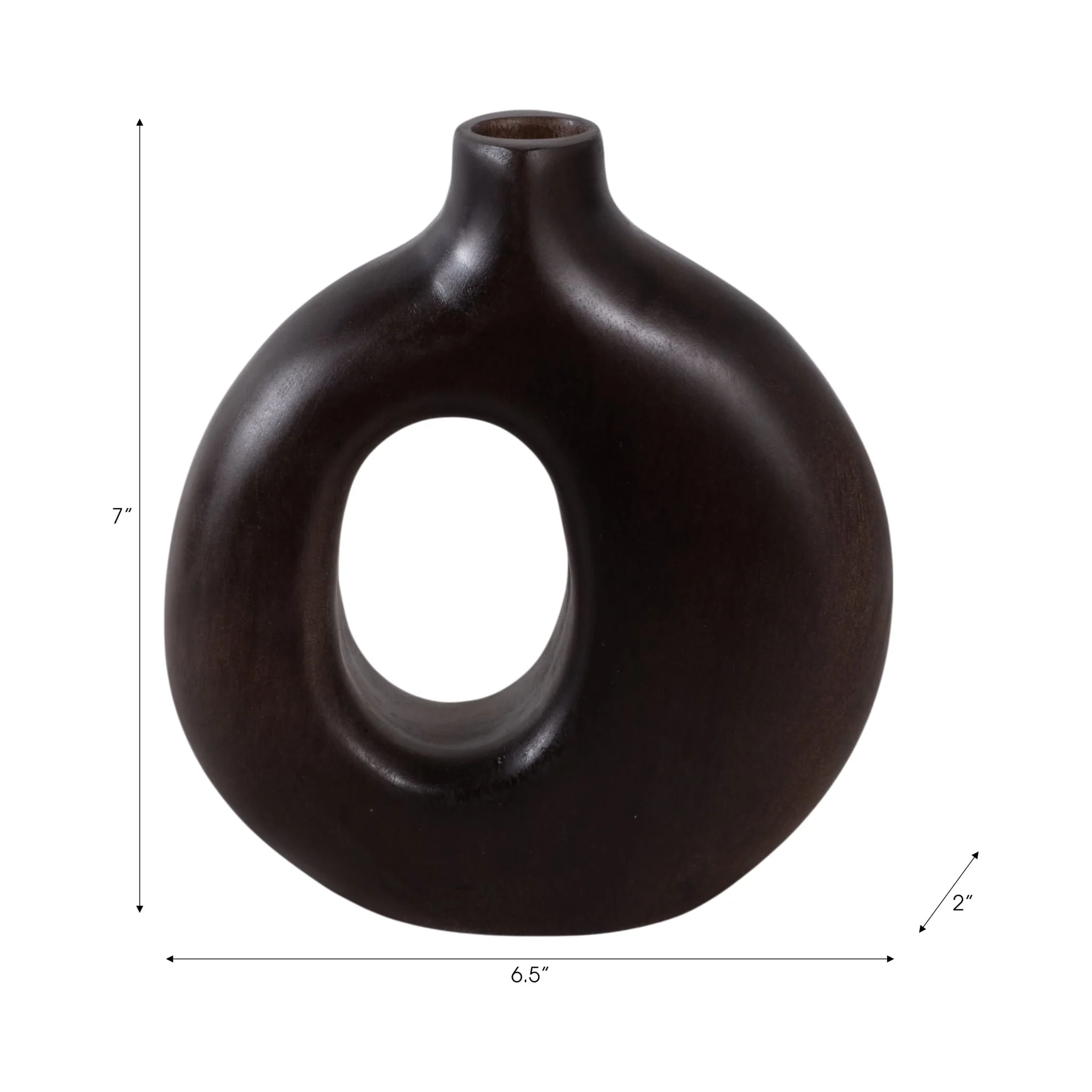 7x7" Cut-out Wood Vase, Dark Brown - Image 8