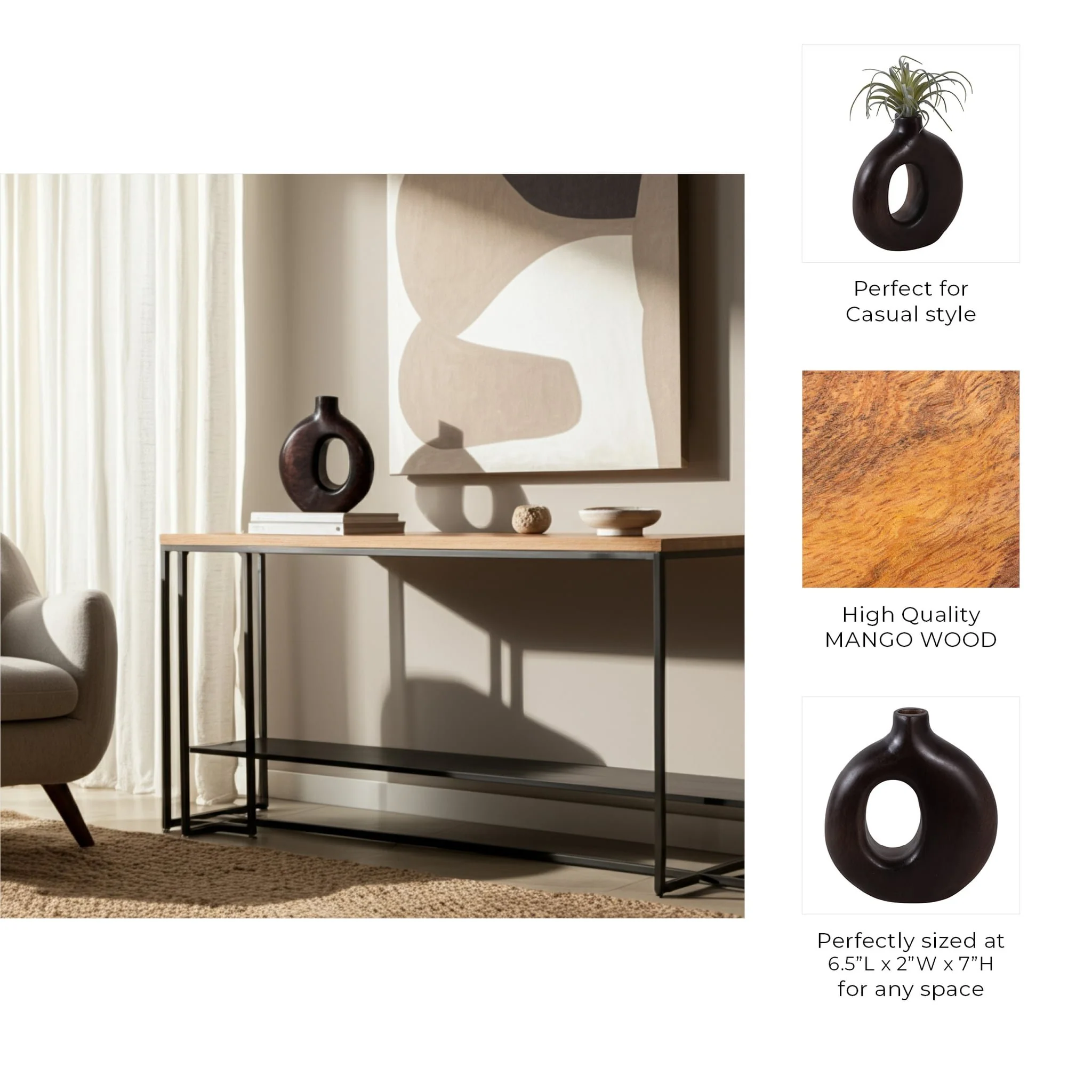 7x7" Cut-out Wood Vase, Dark Brown - Image 9