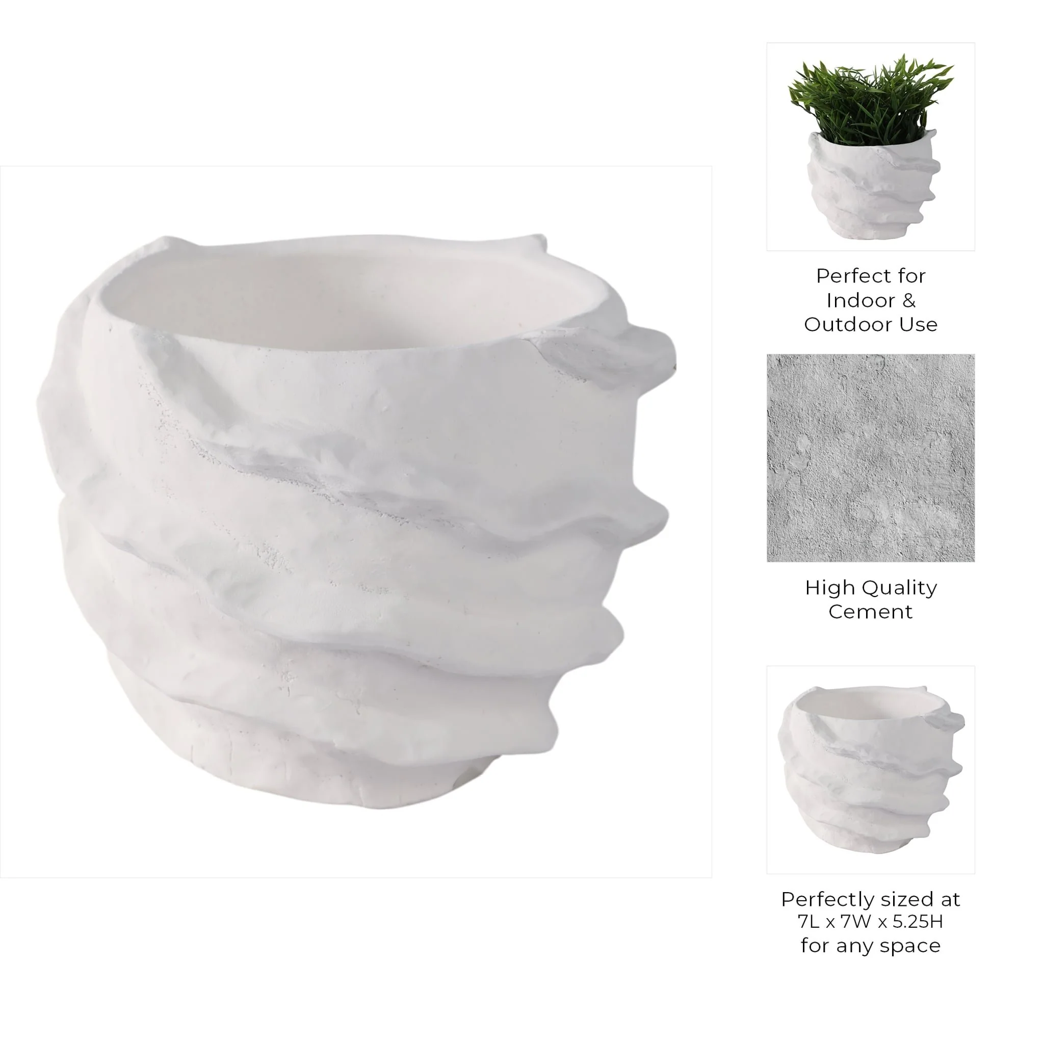 7x7" Flutter Trim Planter, White - Image 9