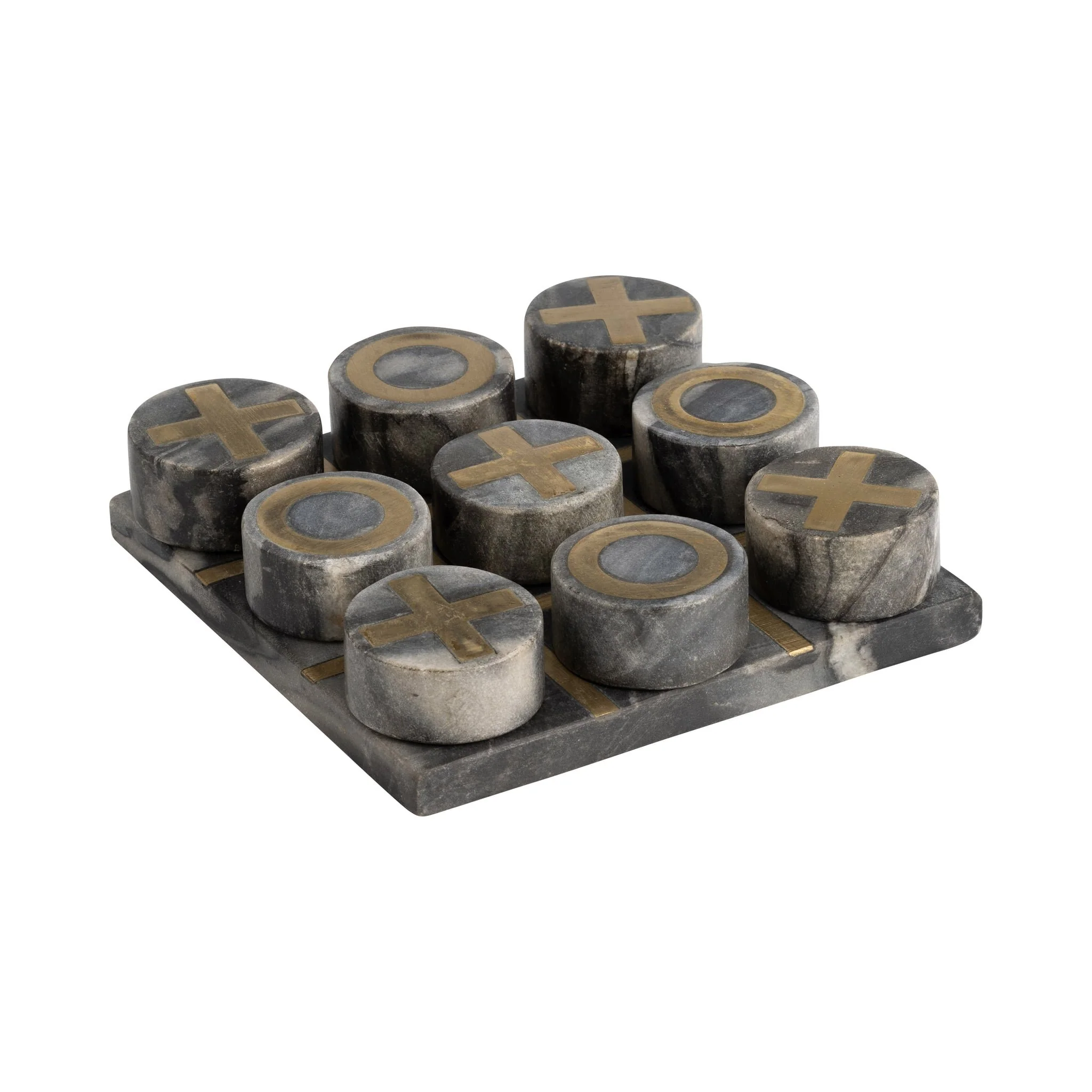 7x7" Marble Tic-tac-toe Brass Inlay, Black/gold - Image 2
