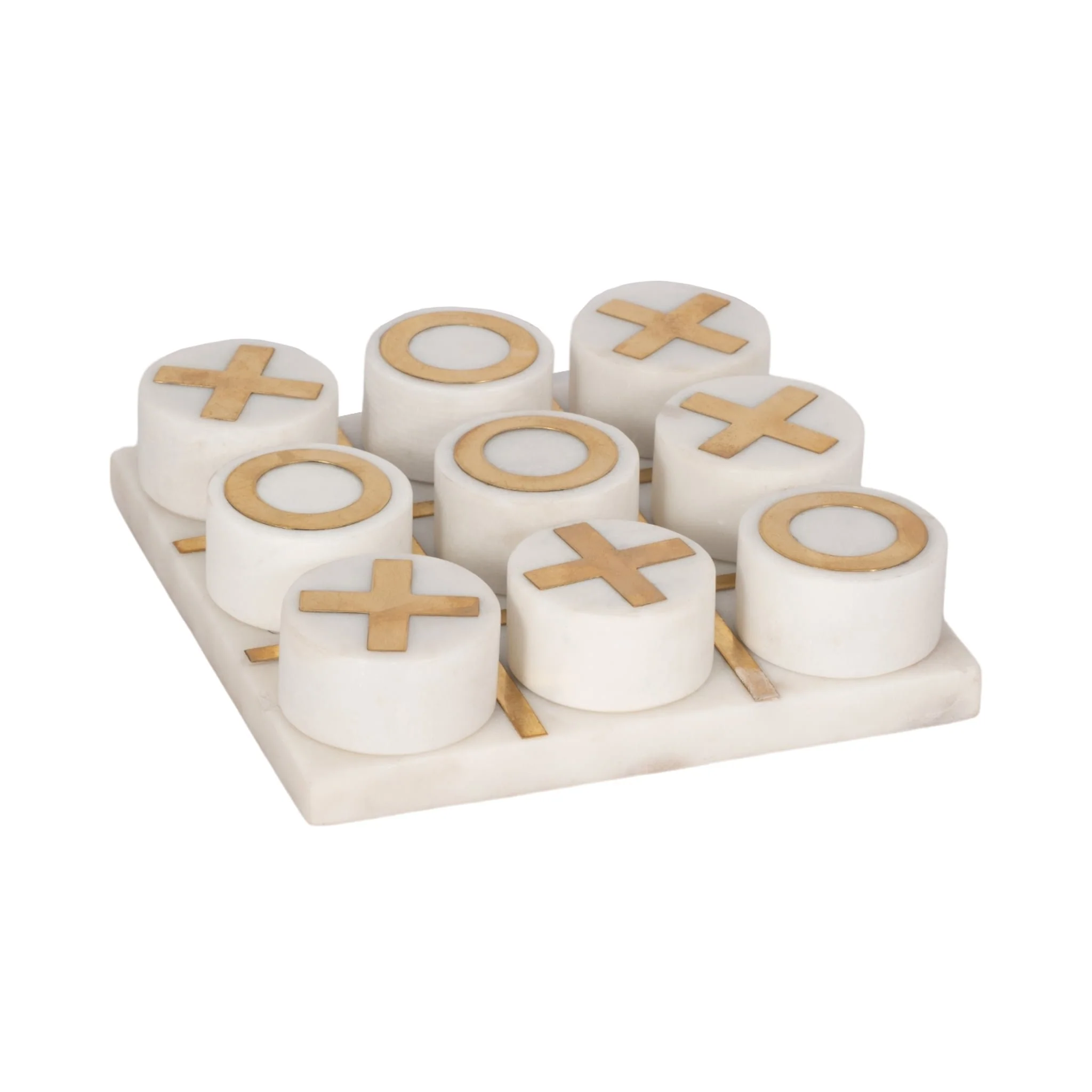 7x7" Marble Tic-tac-toe Brass Inlay, White/gold - Image 2