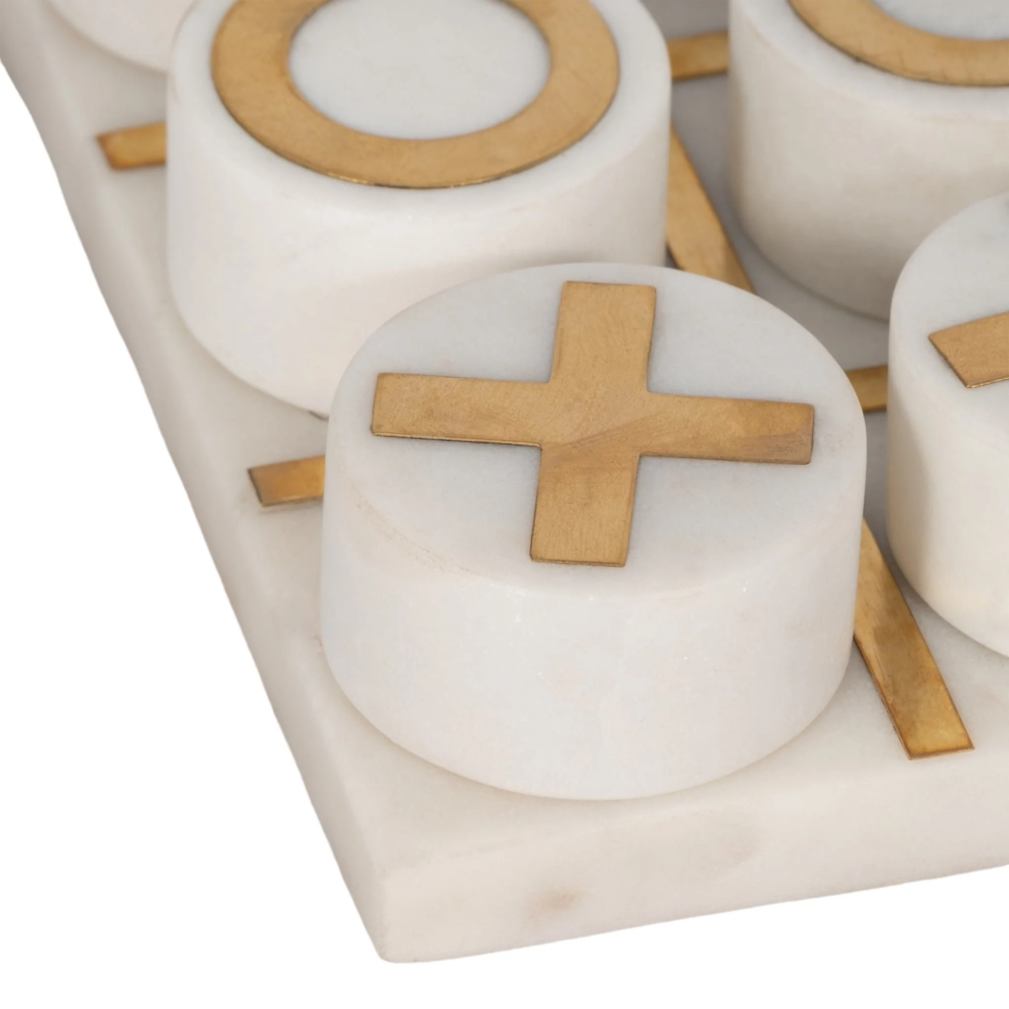 7x7" Marble Tic-tac-toe Brass Inlay, White/gold - Image 3