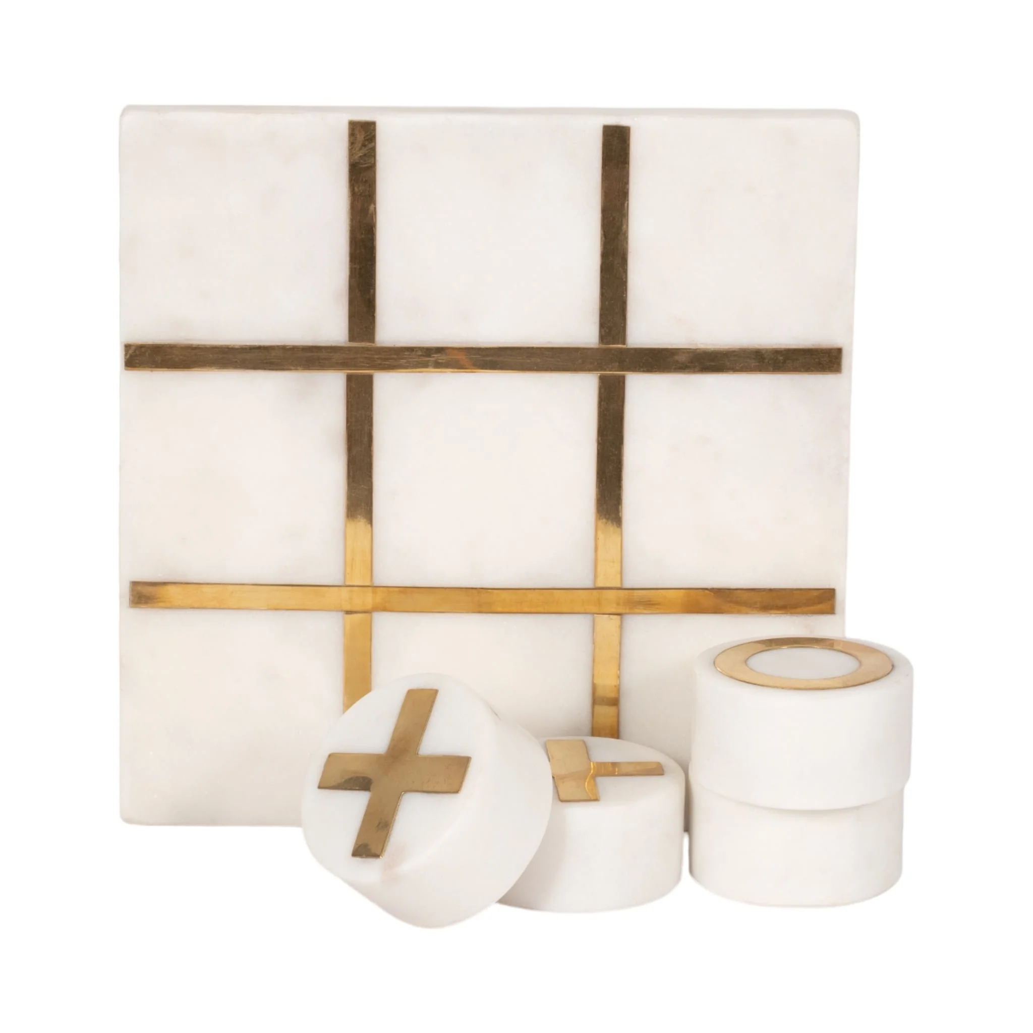 7x7" Marble Tic-tac-toe Brass Inlay, White/gold - Image 4