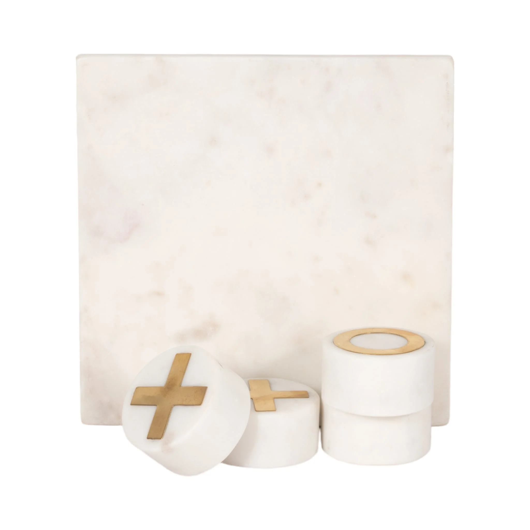 7x7" Marble Tic-tac-toe Brass Inlay, White/gold - Image 5