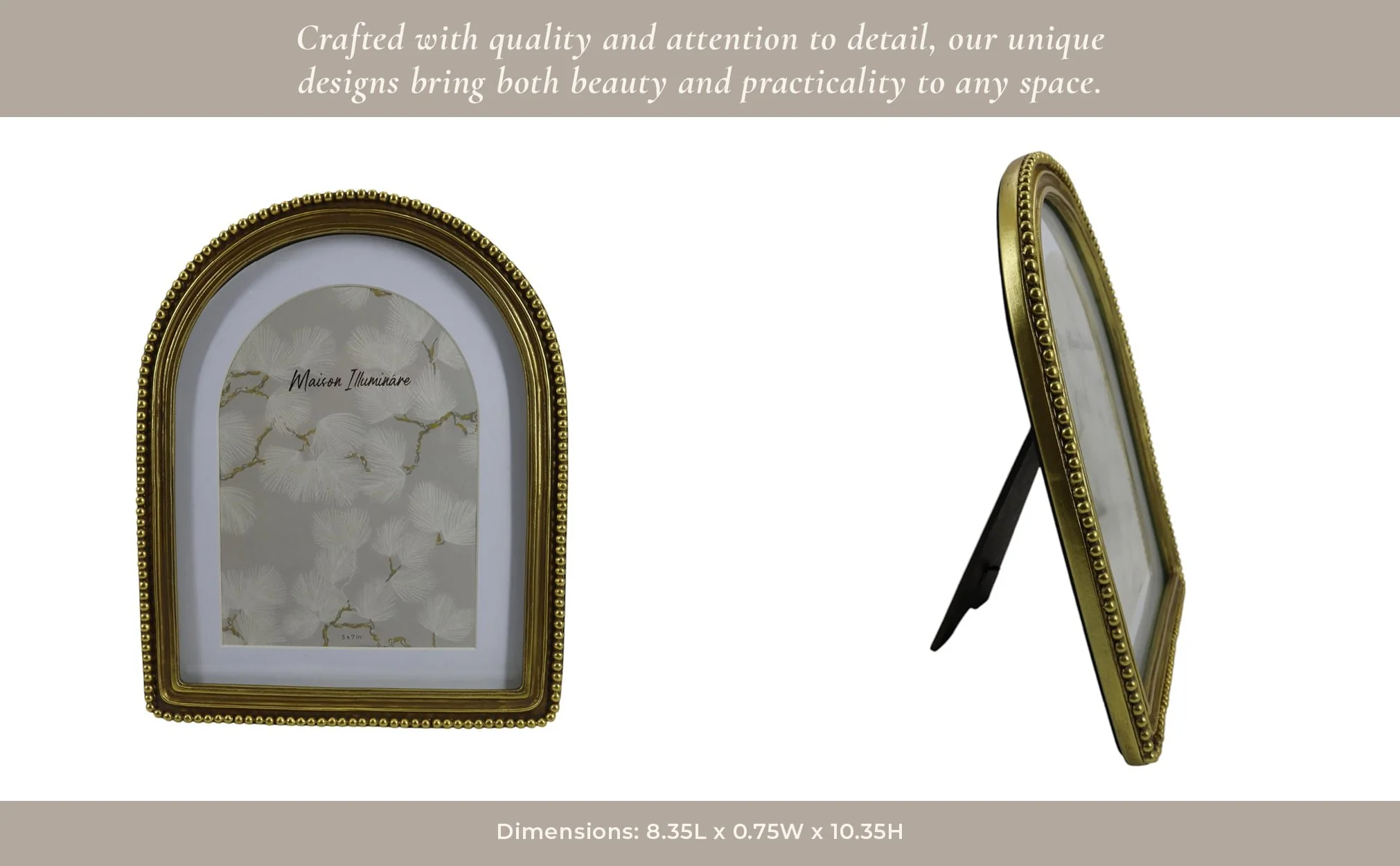 7x9 Photo Frame Matted To 5x7 Beaded Arch, Gold - Image 11