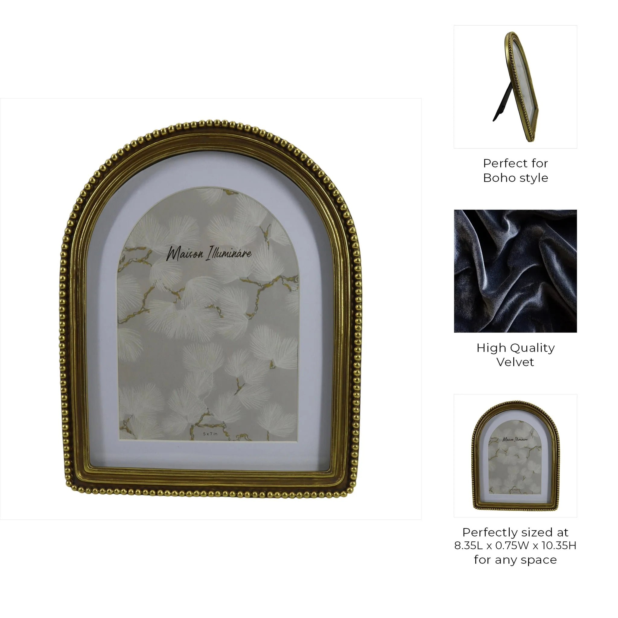 7x9 Photo Frame Matted To 5x7 Beaded Arch, Gold - Image 8