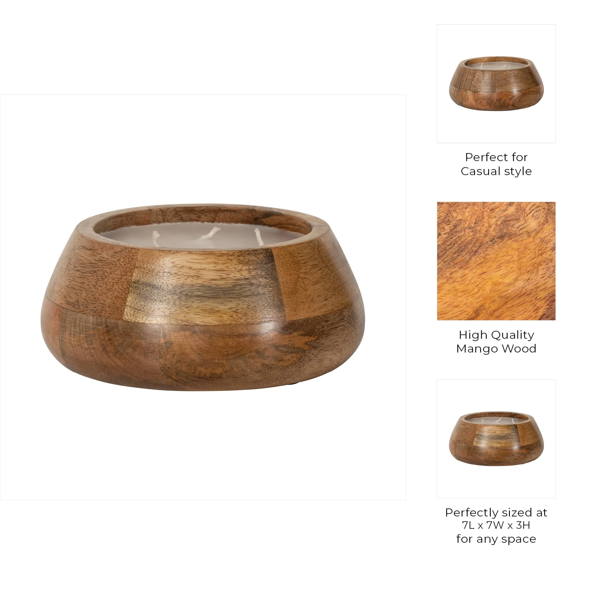 8" 15 Oz Vanilla Modern Wood Bowl Candle, Natural - Image 7