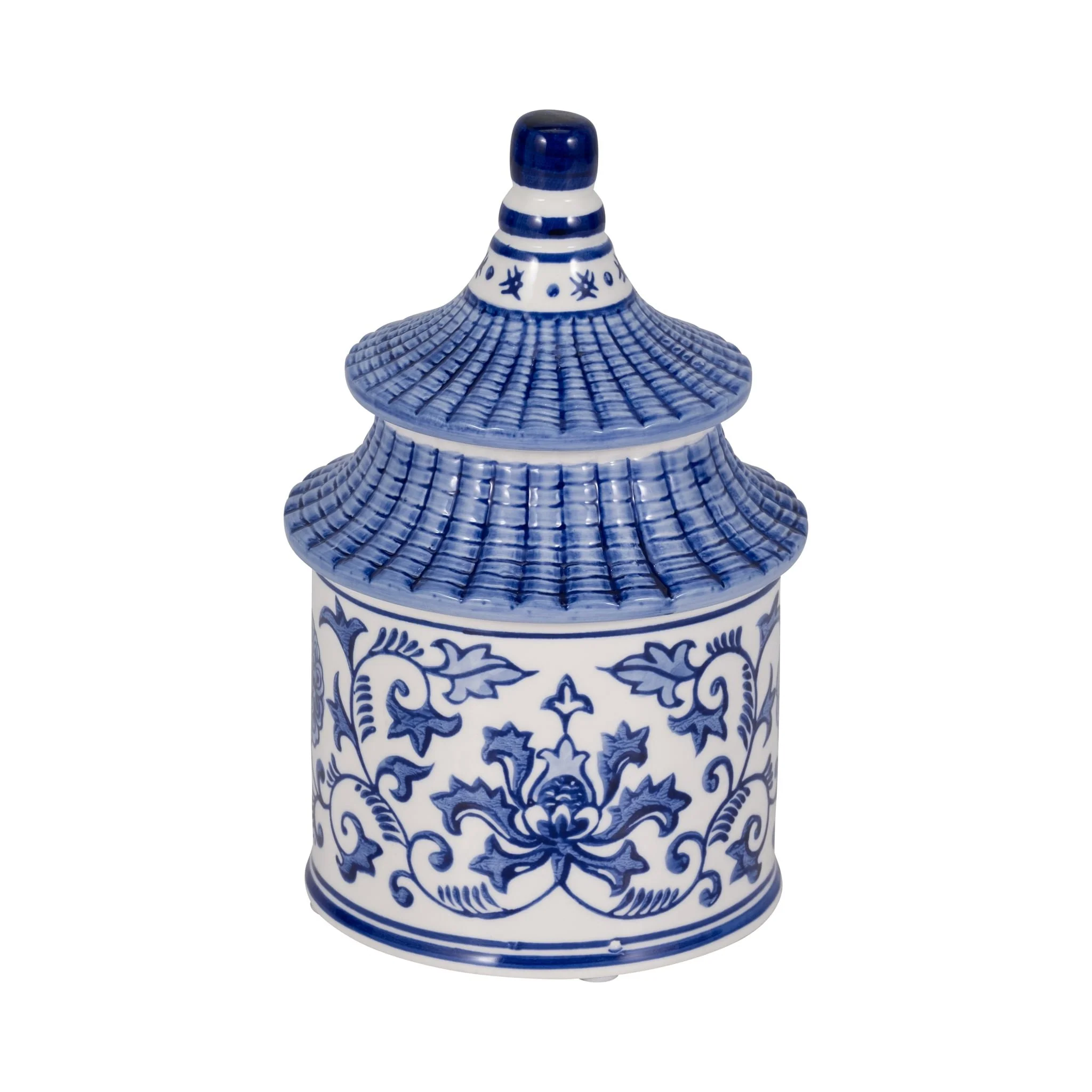 8" 9oz Plumeria Chinoiserie Pagoda Candle,blu/wht - Image 3