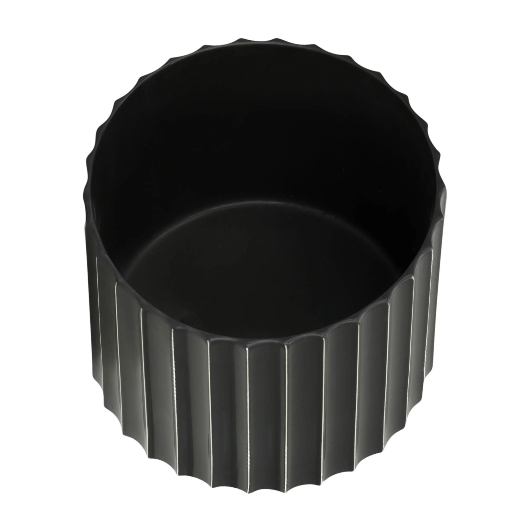 8" Ceramic Fluted Planter W/ Wood Stand, Black - Image 5