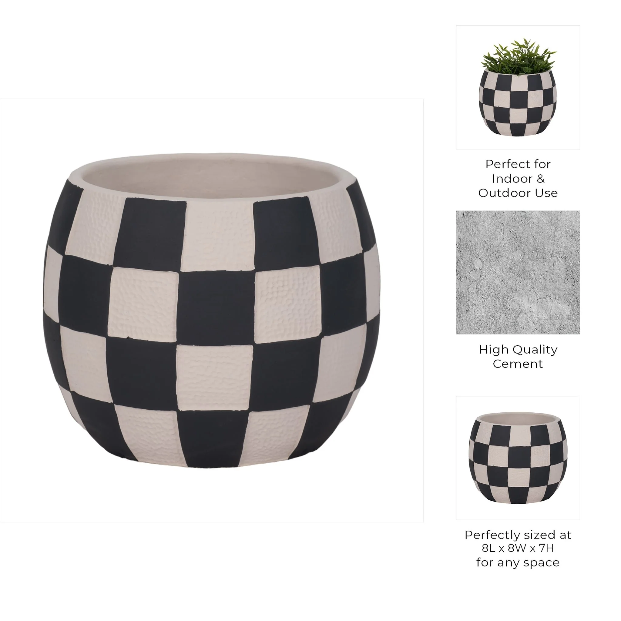 8" Checkerboard Rounded Planter, Black/white - Image 9