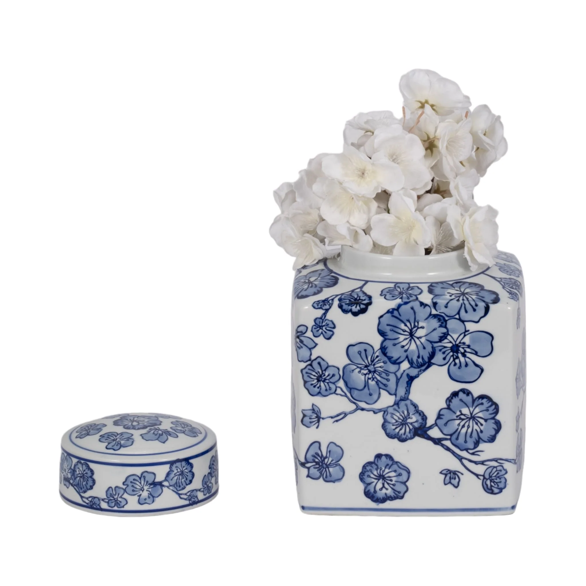 8" Cherry Blossom Chinoiserie Jar, Blue/white - Image 2