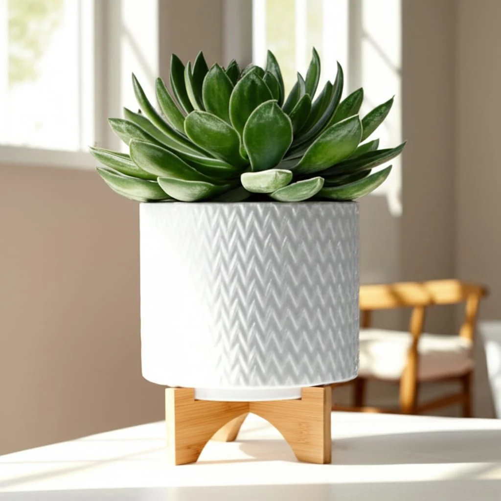 8" Chevron Planter W/ Stand, White - Image 12
