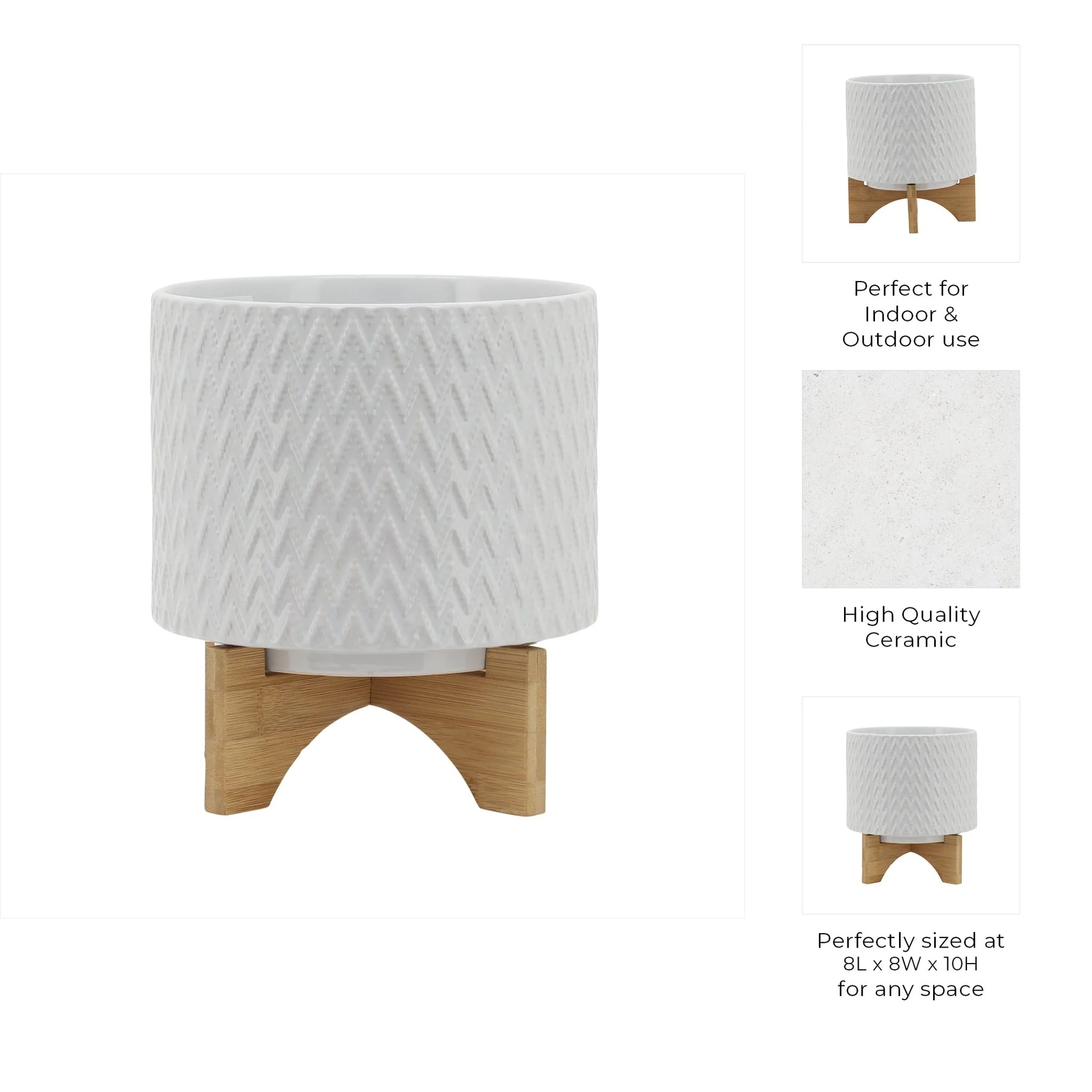 8" Chevron Planter W/ Stand, White - Image 9