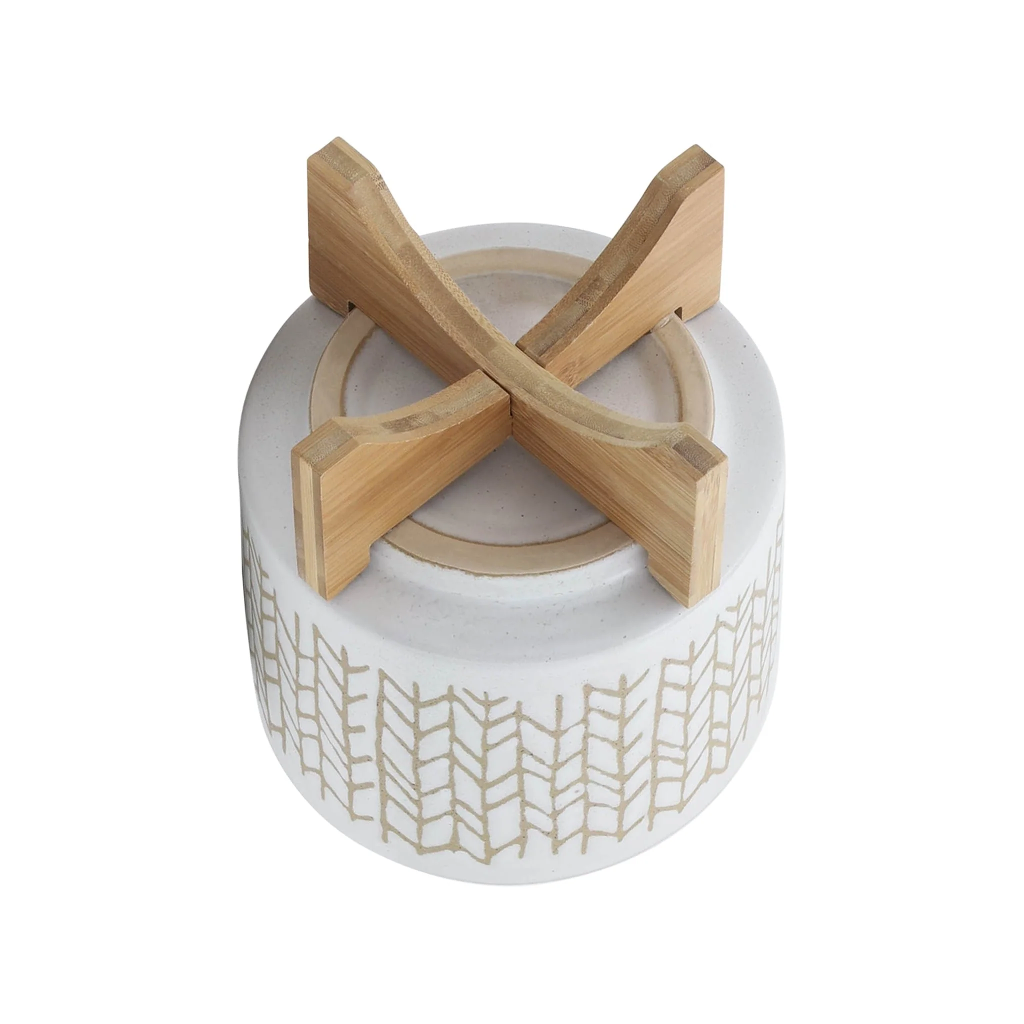 8" Chevron Planter W/ Wood Stand, Beige - Image 5