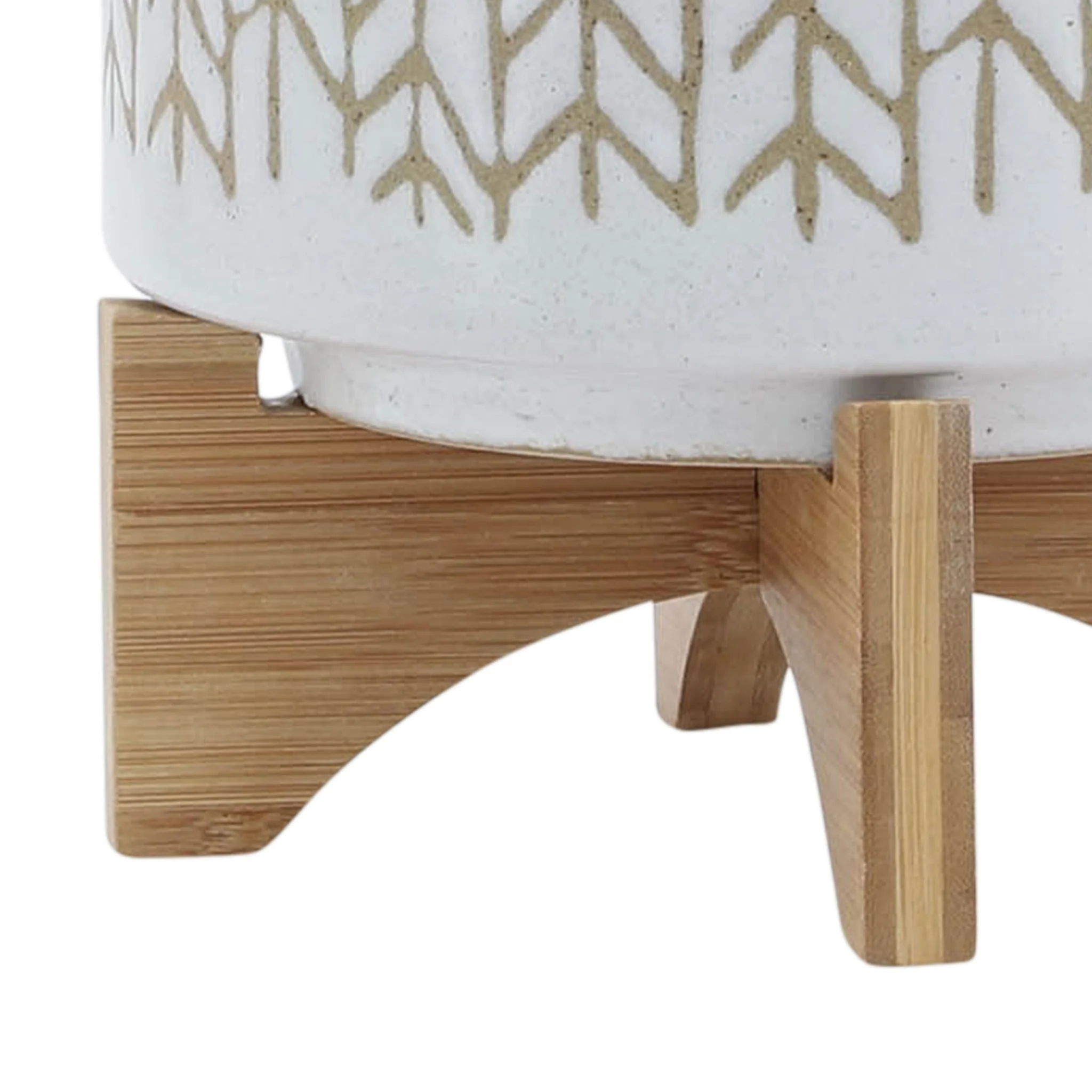8" Chevron Planter W/ Wood Stand, Beige - Image 7