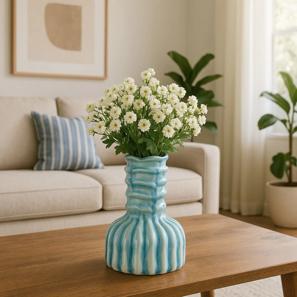 8" Coastal Ribbed Bud Vase Reactive Finish, Blue - Image 10