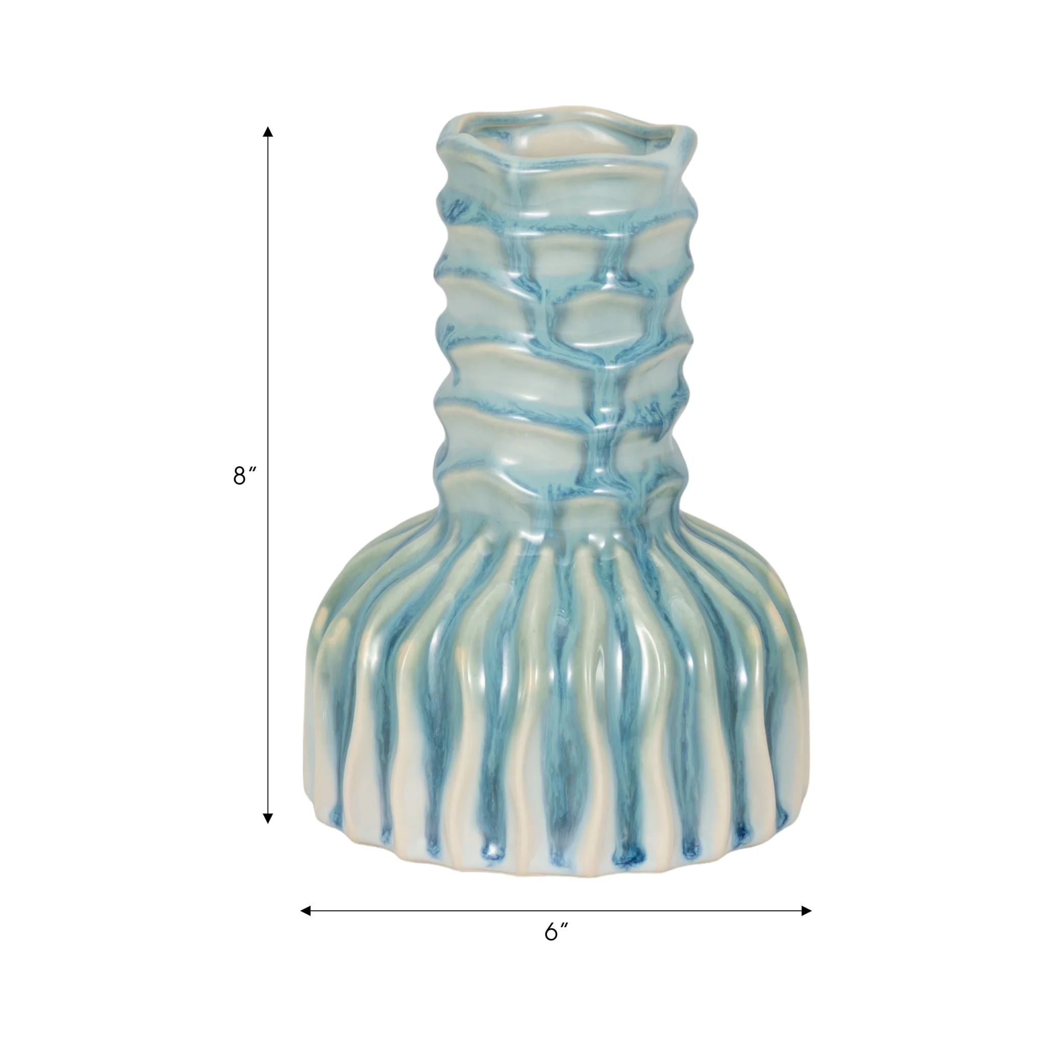 8" Coastal Ribbed Bud Vase Reactive Finish, Blue - Image 7