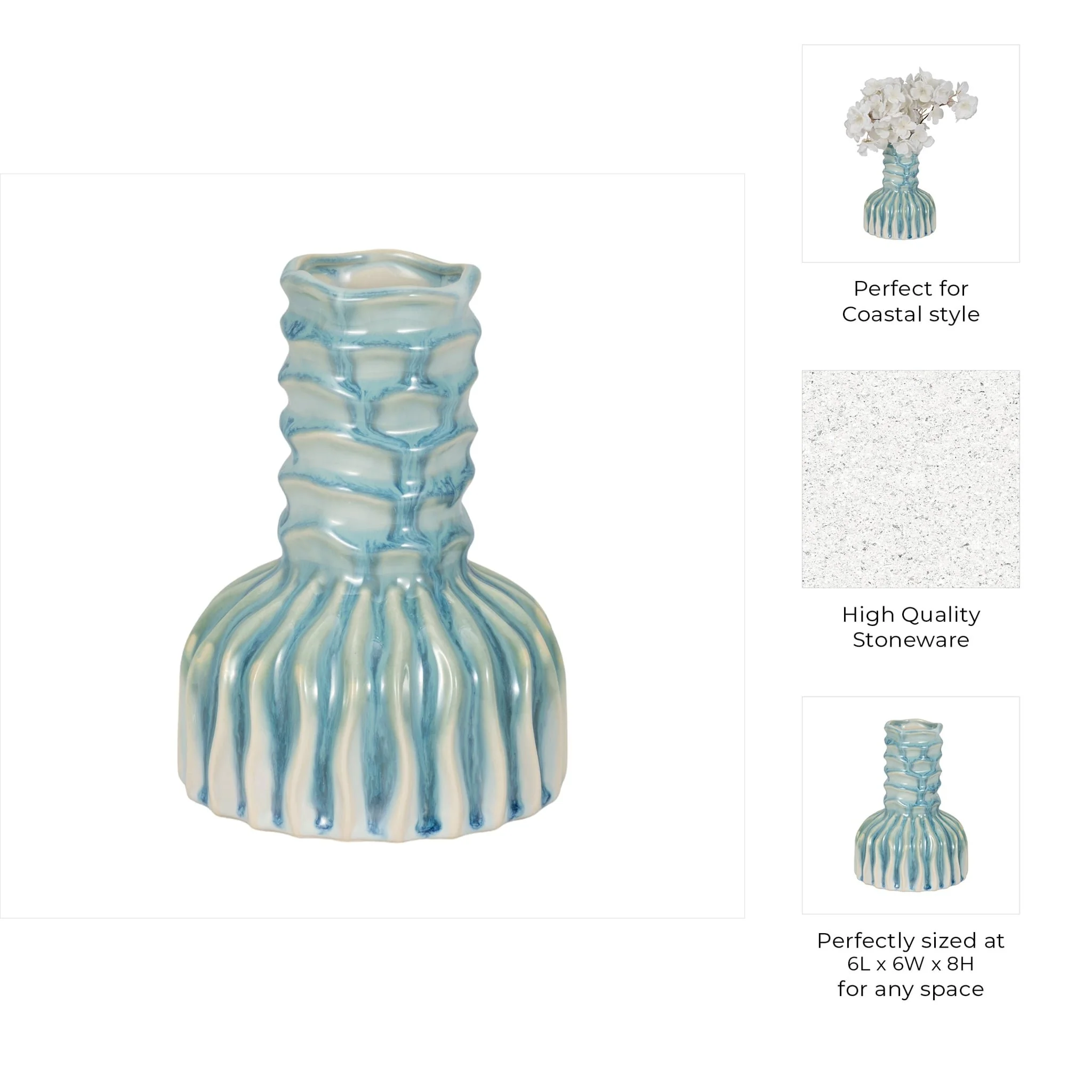 8" Coastal Ribbed Bud Vase Reactive Finish, Blue - Image 8