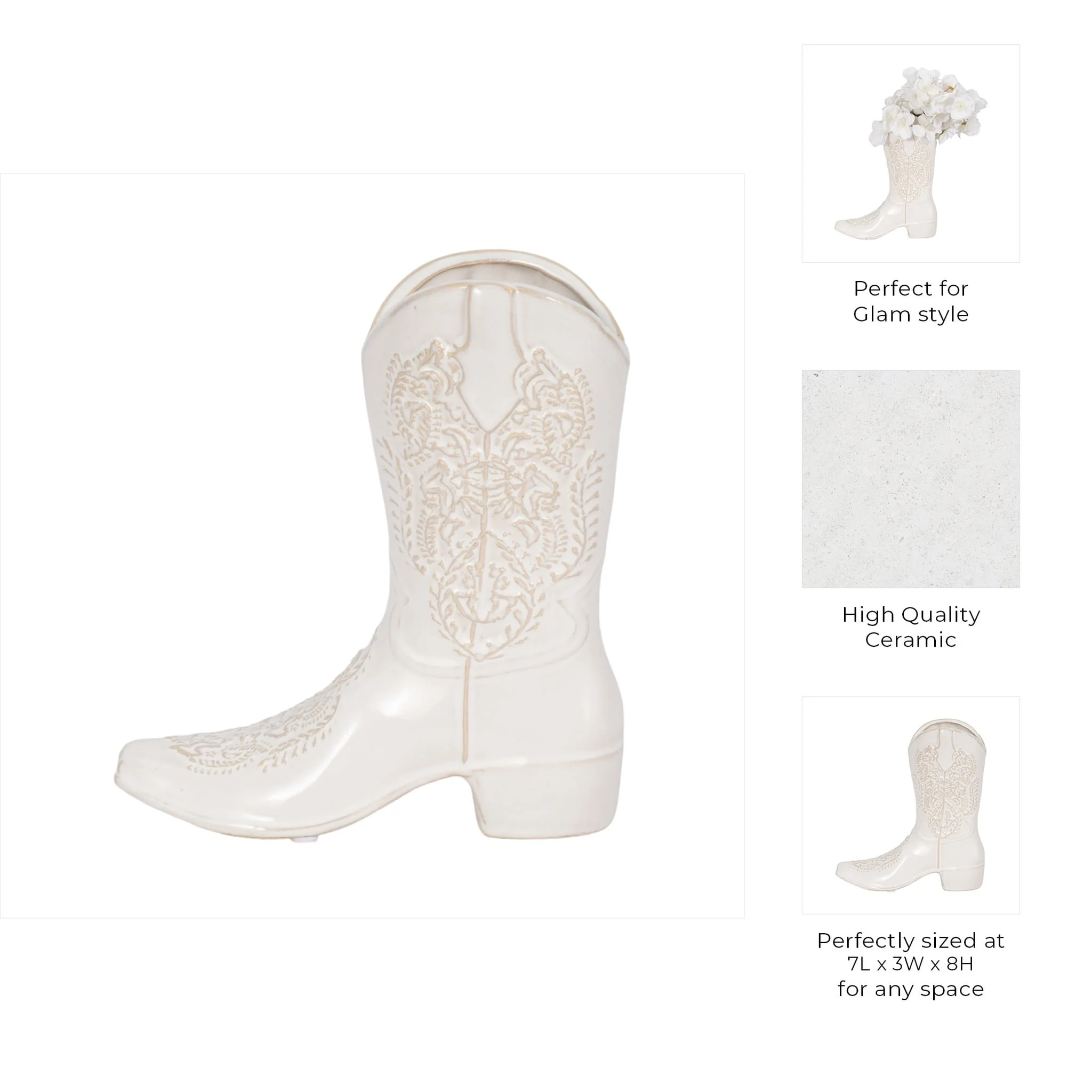 8" Cowboy Boot Vase, White - Image 10