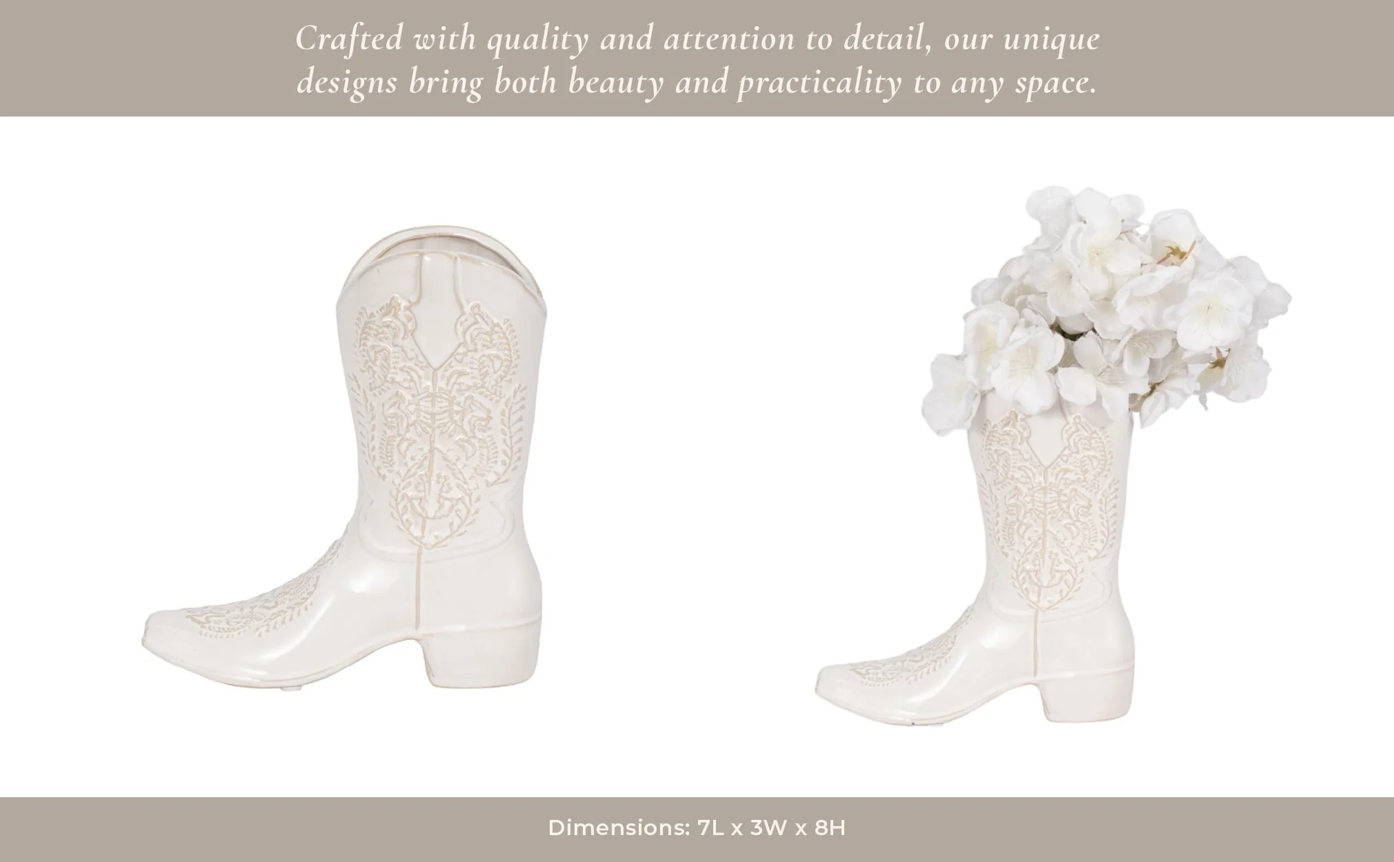 8" Cowboy Boot Vase, White - Image 15