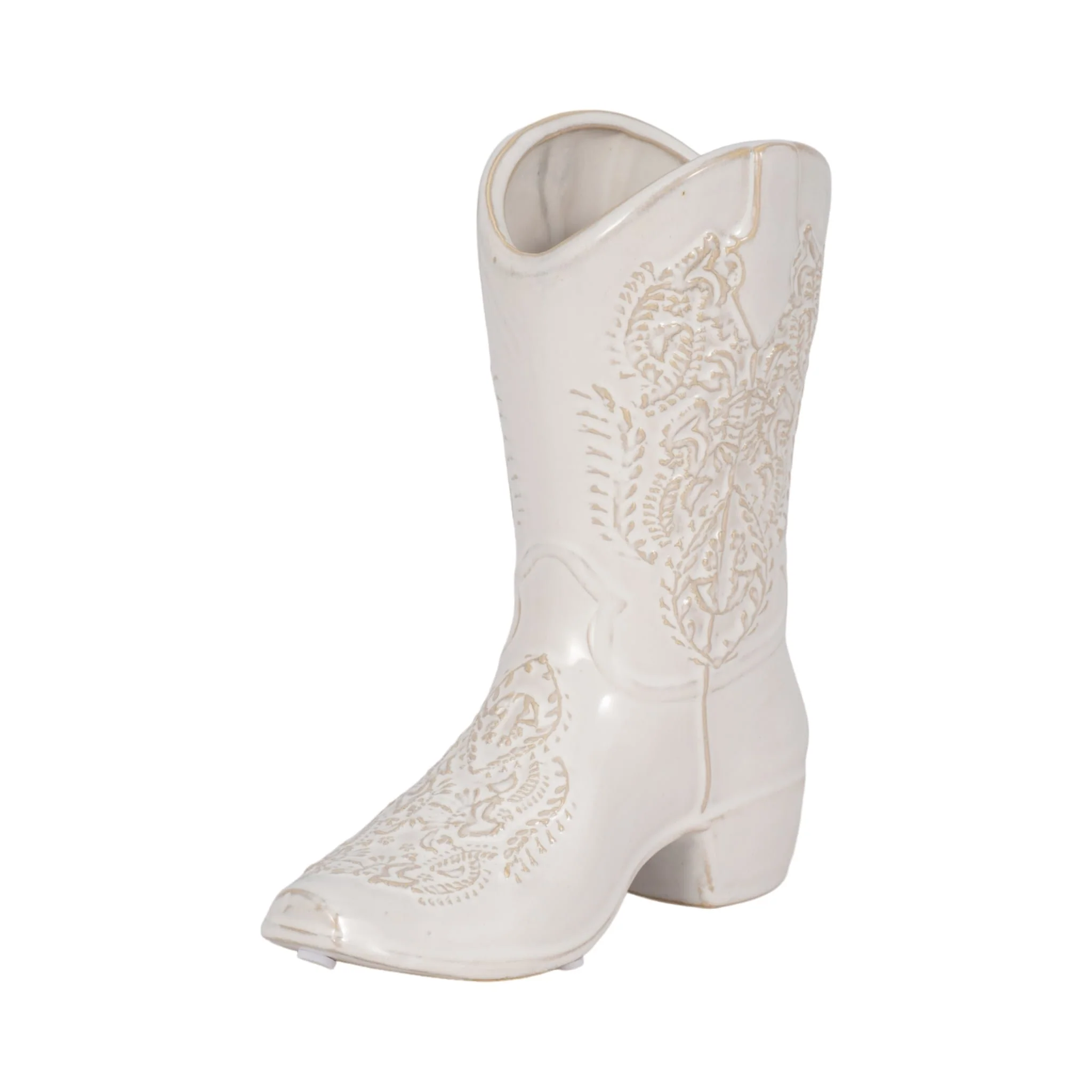 8" Cowboy Boot Vase, White - Image 3