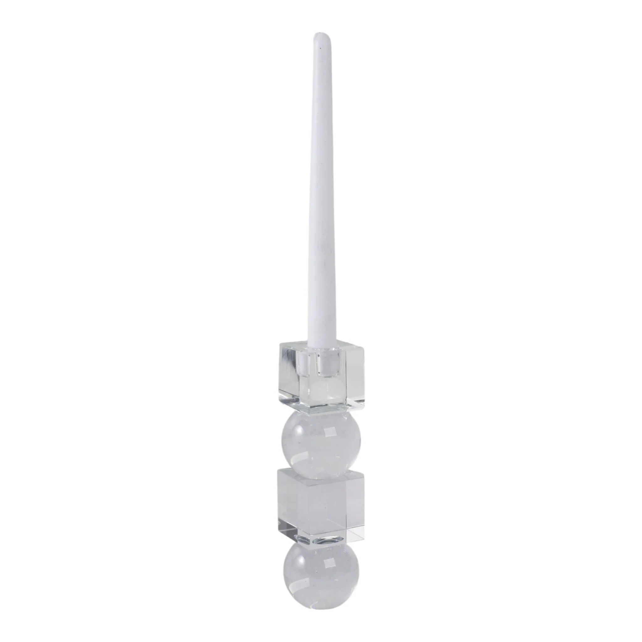 8" Crystal Orbs & Blocks Taper Candleholder, Clear - Image 2